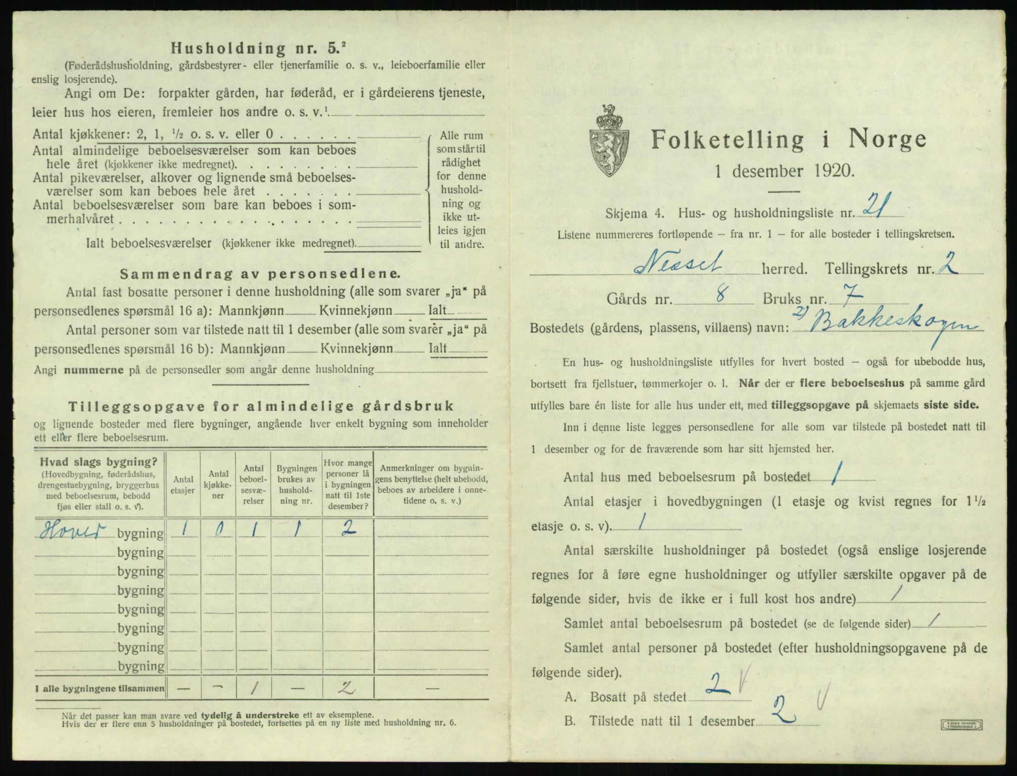 SAT, 1920 census for Nesset, 1920, p. 138