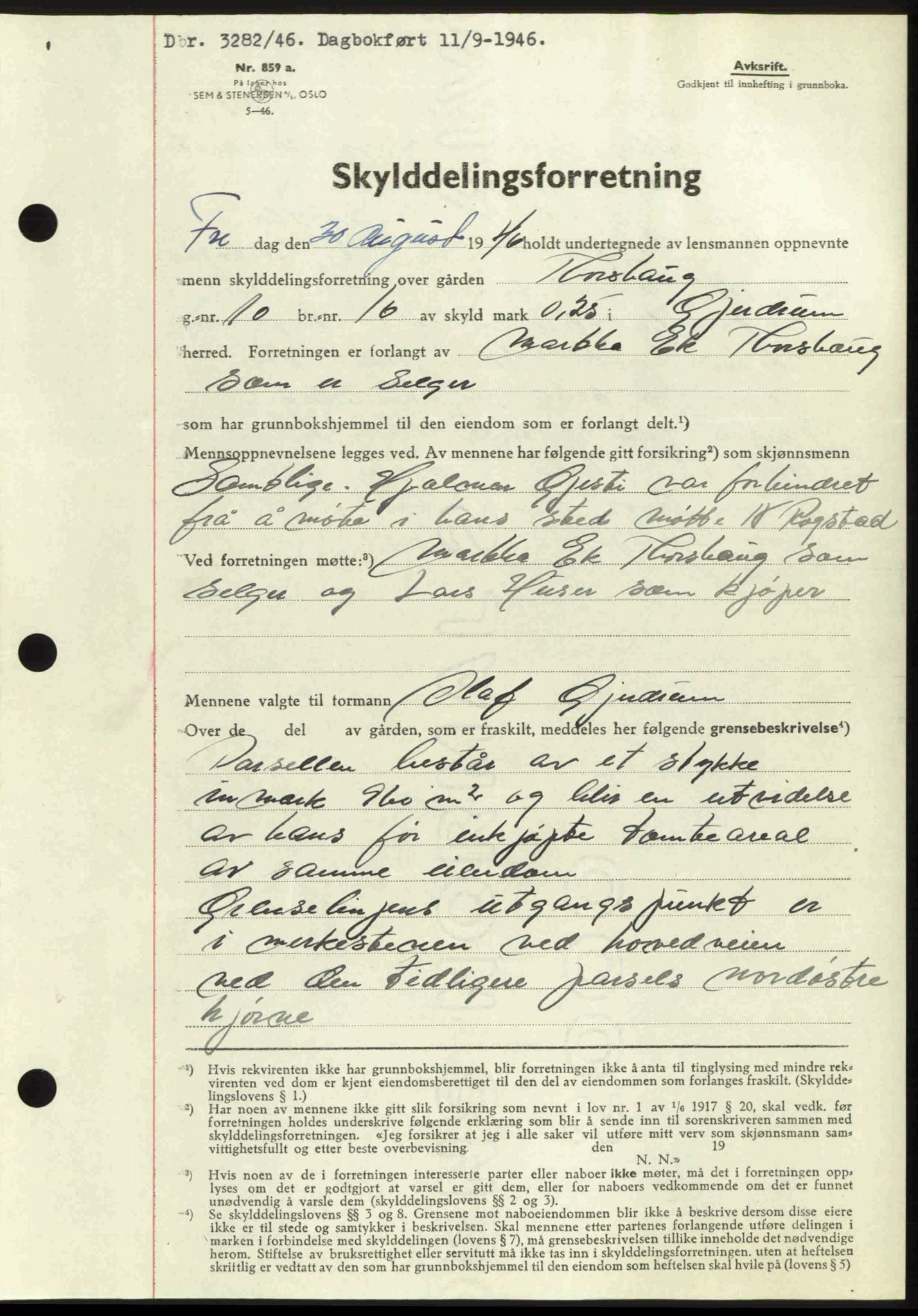 Nedre Romerike sorenskriveri, AV/SAO-A-10469/G/Gb/Gbd/L0017: Mortgage book no. 17, 1946-1946, Diary no: : 3282/1946