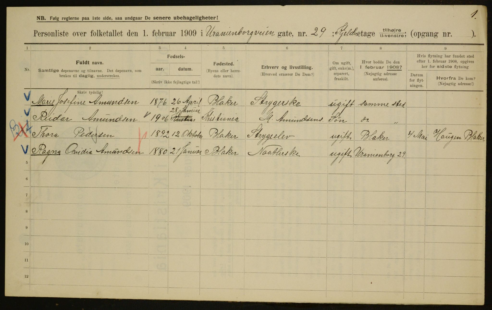 OBA, Municipal Census 1909 for Kristiania, 1909, p. 109363