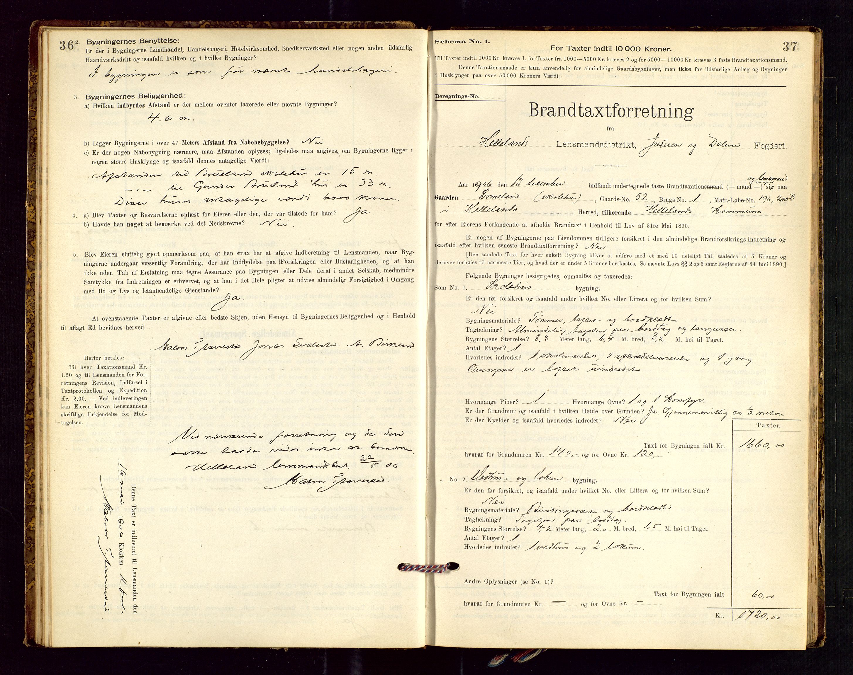 Helleland lensmannskontor, AV/SAST-A-100209/Gob/L0001: "Brandtaxationsprotokol", 1896-1919, p. 36-37