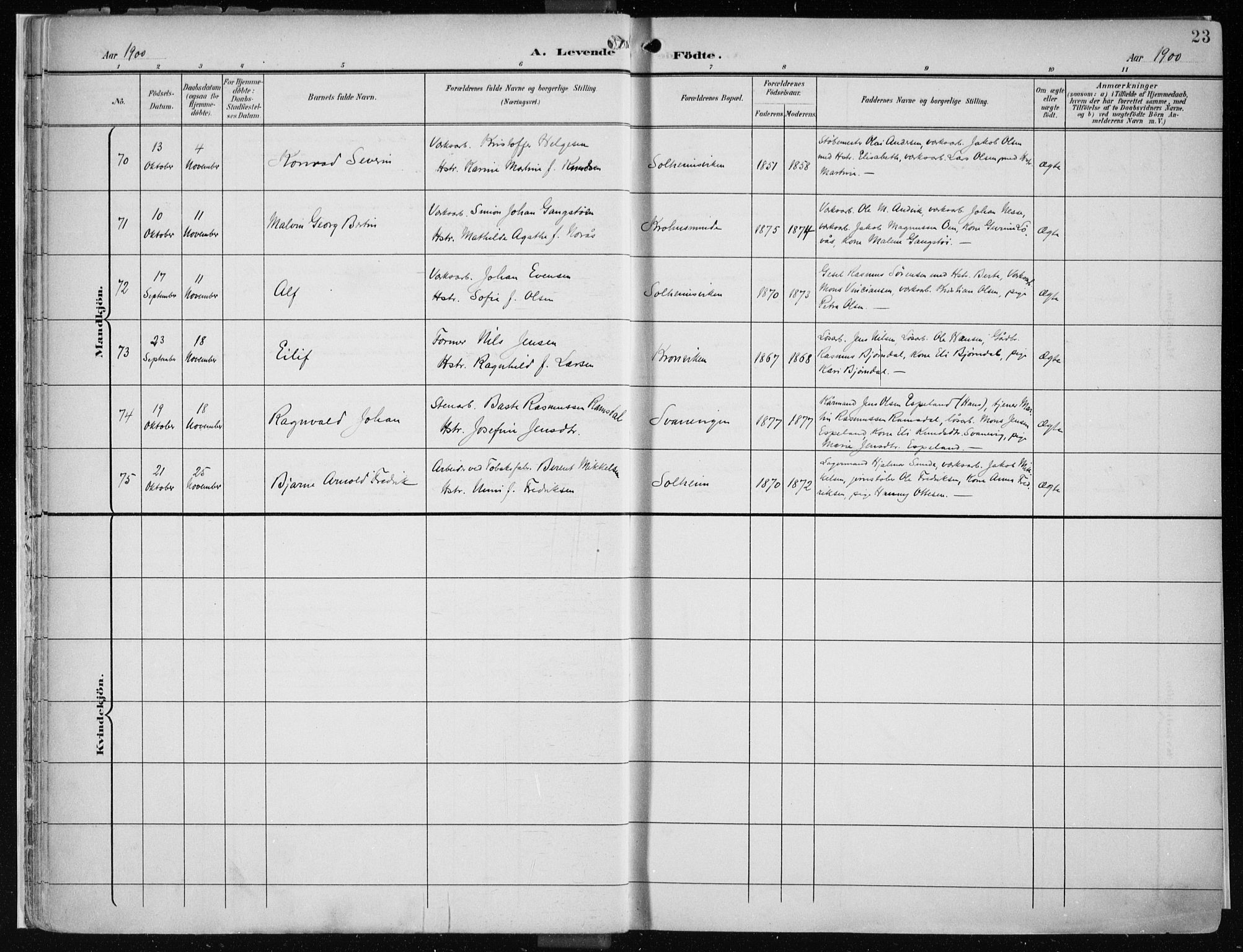 Årstad Sokneprestembete, AV/SAB-A-79301/H/Haa/L0002: Parish register (official) no. A 2, 1899-1914, p. 23