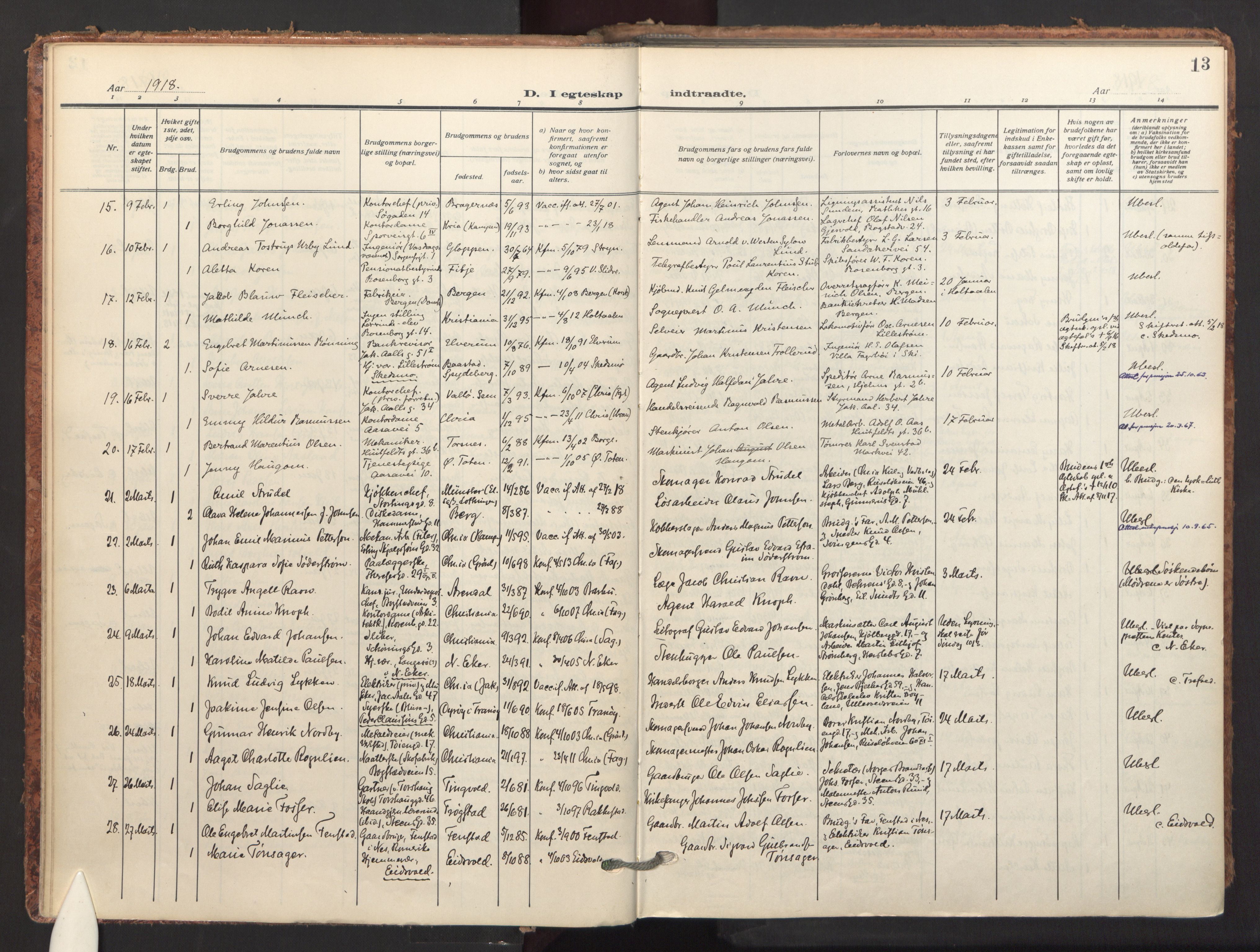 Fagerborg prestekontor Kirkebøker, AV/SAO-A-10844/F/Fa/L0007: Parish register (official) no. 7, 1917-1934, p. 13