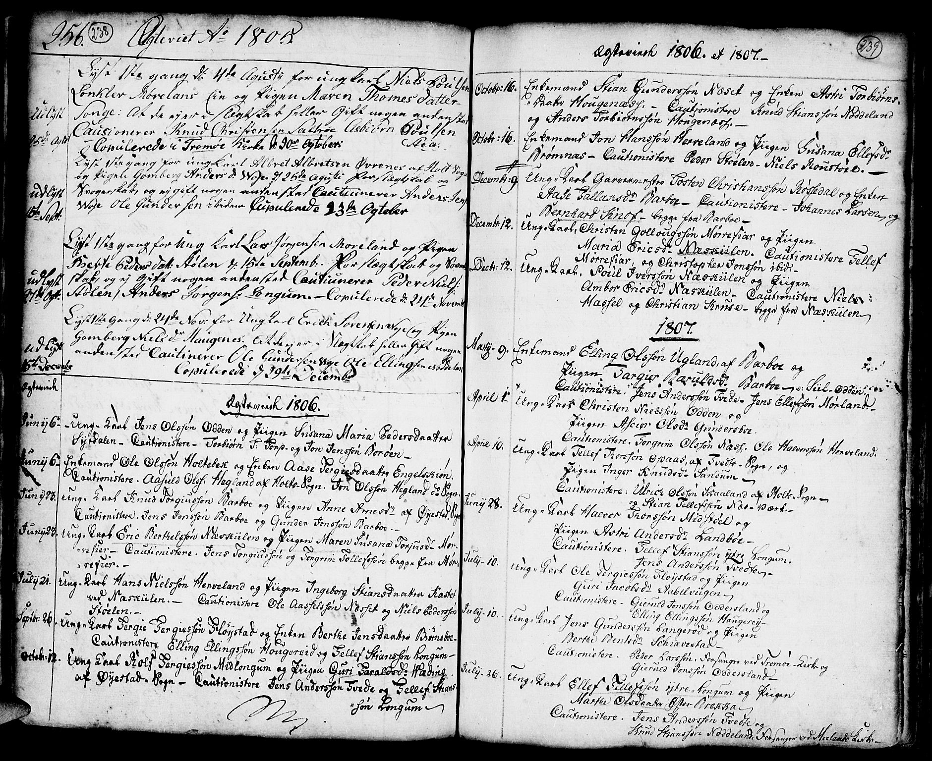 Austre Moland sokneprestkontor, SAK/1111-0001/F/Fa/Faa/L0002: Parish register (official) no. A 2, 1747-1808, p. 238-239