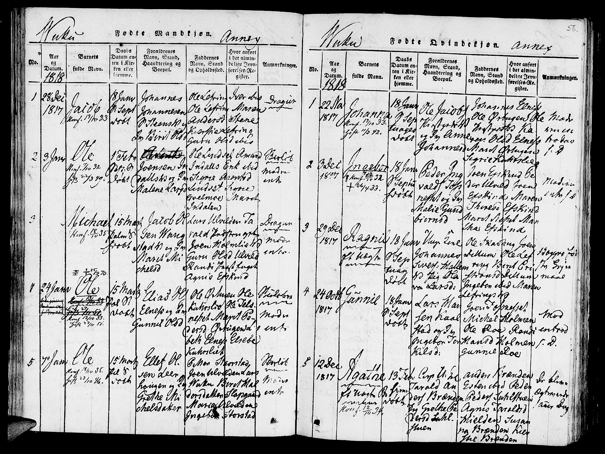 Ministerialprotokoller, klokkerbøker og fødselsregistre - Nord-Trøndelag, SAT/A-1458/723/L0234: Parish register (official) no. 723A05 /2, 1816-1821, p. 56