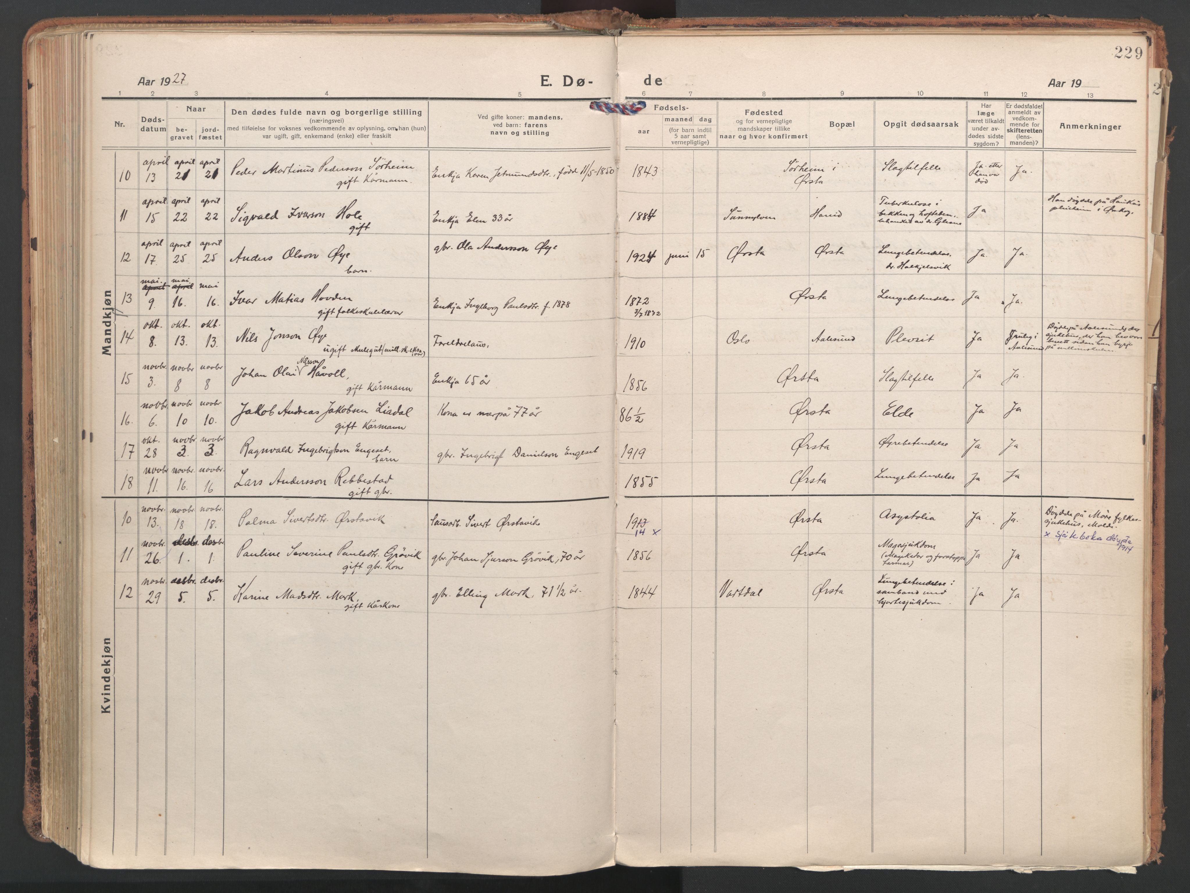 Ministerialprotokoller, klokkerbøker og fødselsregistre - Møre og Romsdal, AV/SAT-A-1454/513/L0180: Parish register (official) no. 513A07, 1919-1929, p. 229