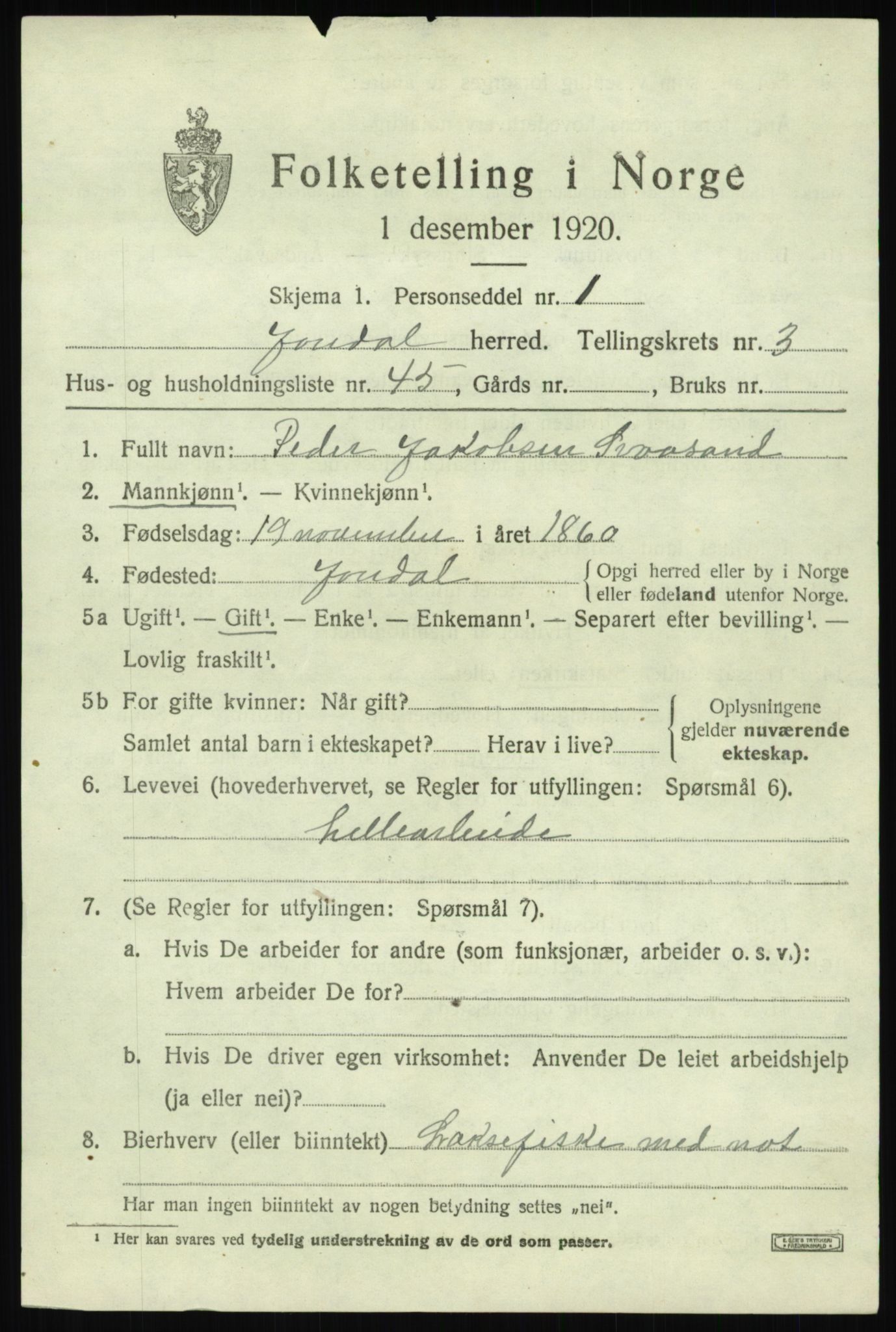 SAB, 1920 census for Jondal, 1920, p. 2204