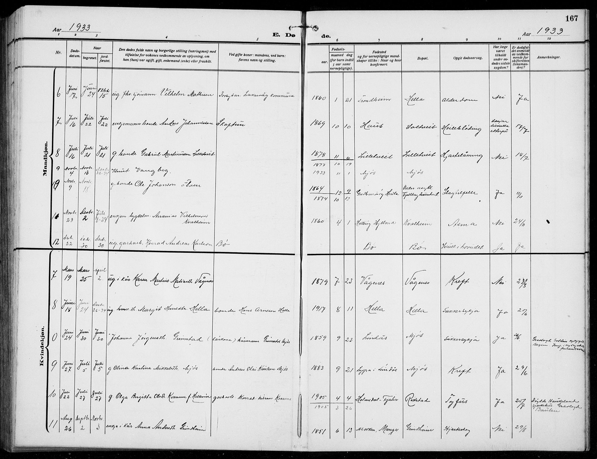 Manger sokneprestembete, AV/SAB-A-76801/H/Hab: Parish register (copy) no. B  5, 1922-1938, p. 167