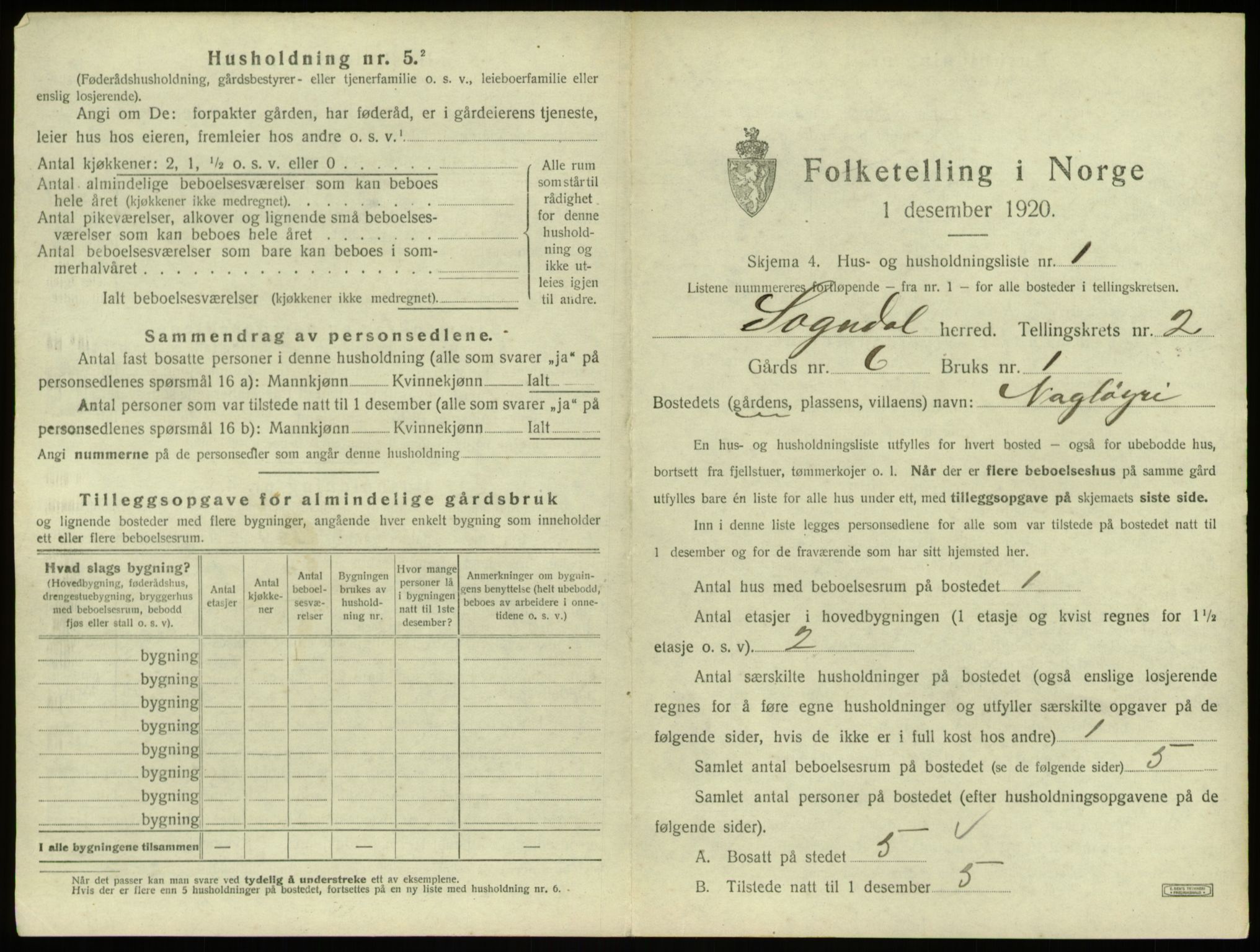 SAB, 1920 census for Sogndal, 1920, p. 136