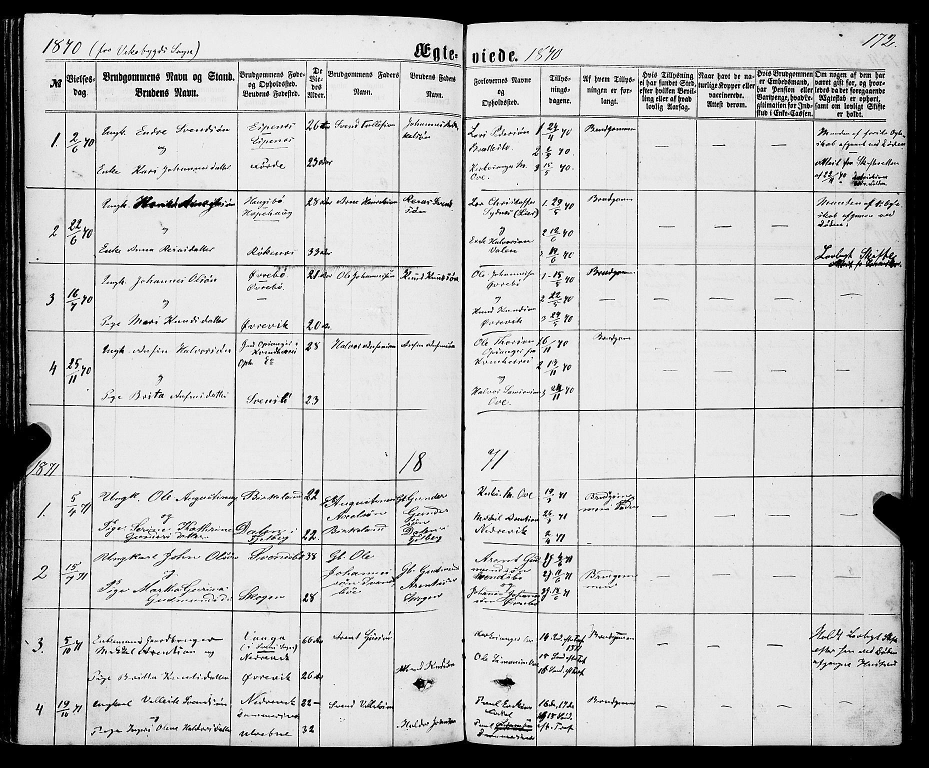 Sveio Sokneprestembete, AV/SAB-A-78501/H/Haa: Parish register (official) no. A 1, 1861-1877, p. 172