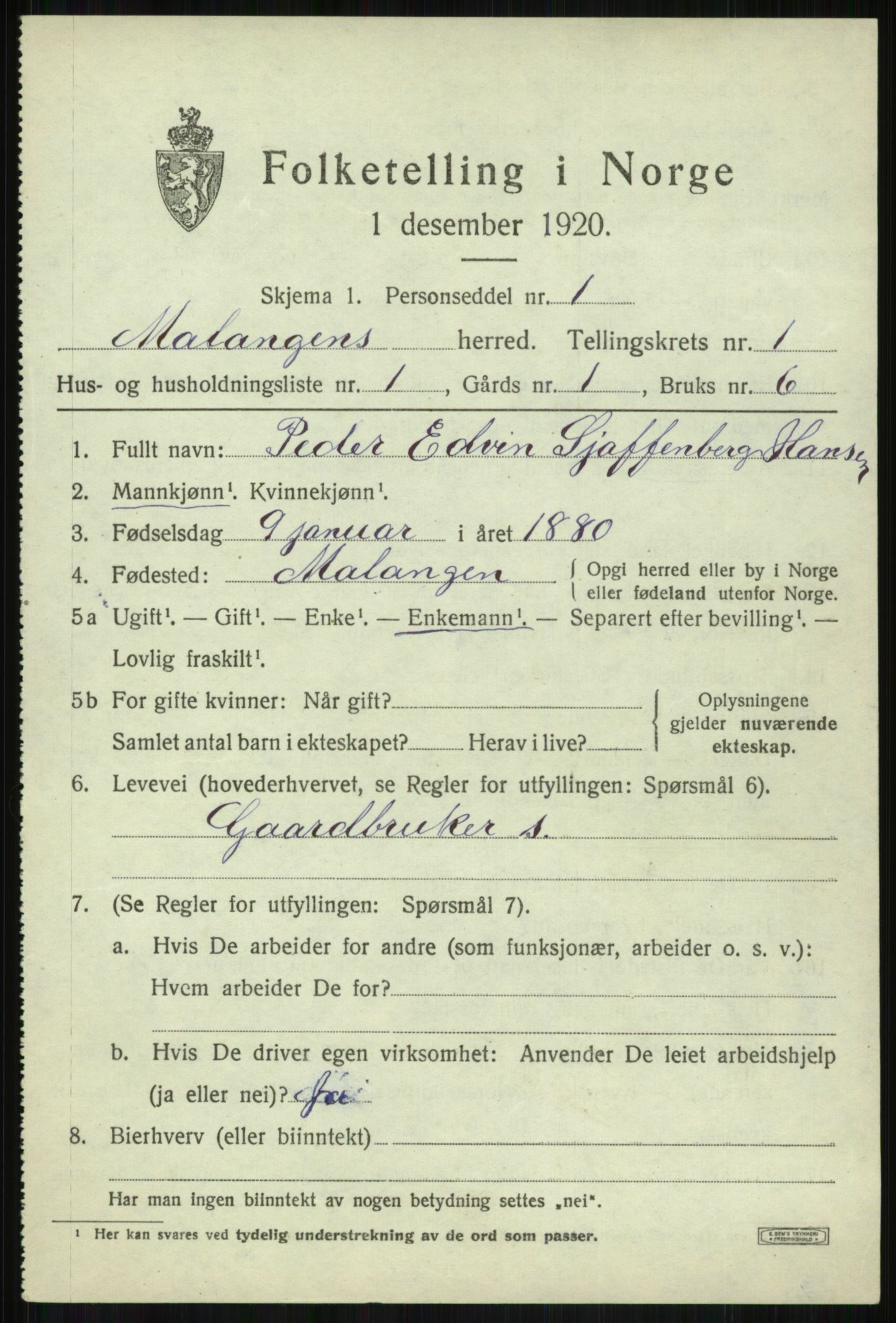 SATØ, 1920 census for Malangen, 1920, p. 668