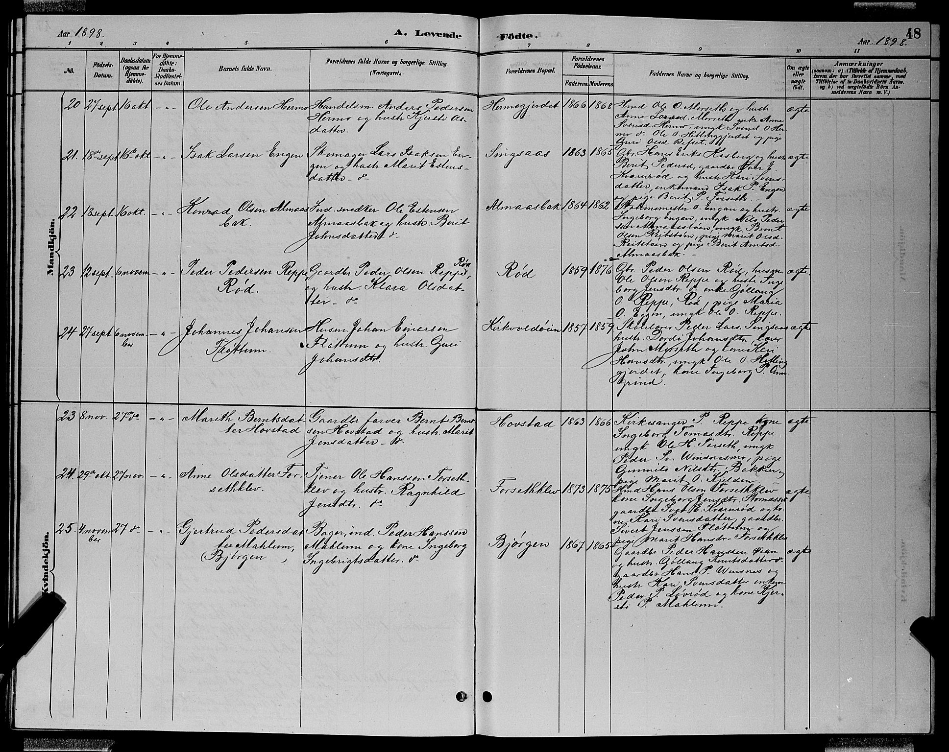Ministerialprotokoller, klokkerbøker og fødselsregistre - Sør-Trøndelag, AV/SAT-A-1456/688/L1028: Parish register (copy) no. 688C03, 1889-1899, p. 48