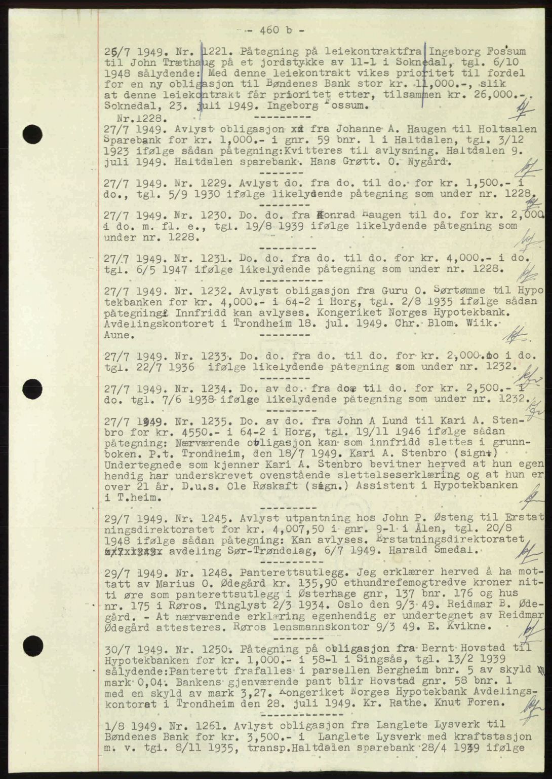 Gauldal sorenskriveri, SAT/A-0014/1/2/2C: Mortgage book no. A8, 1949-1949, Diary no: : 1221/1949