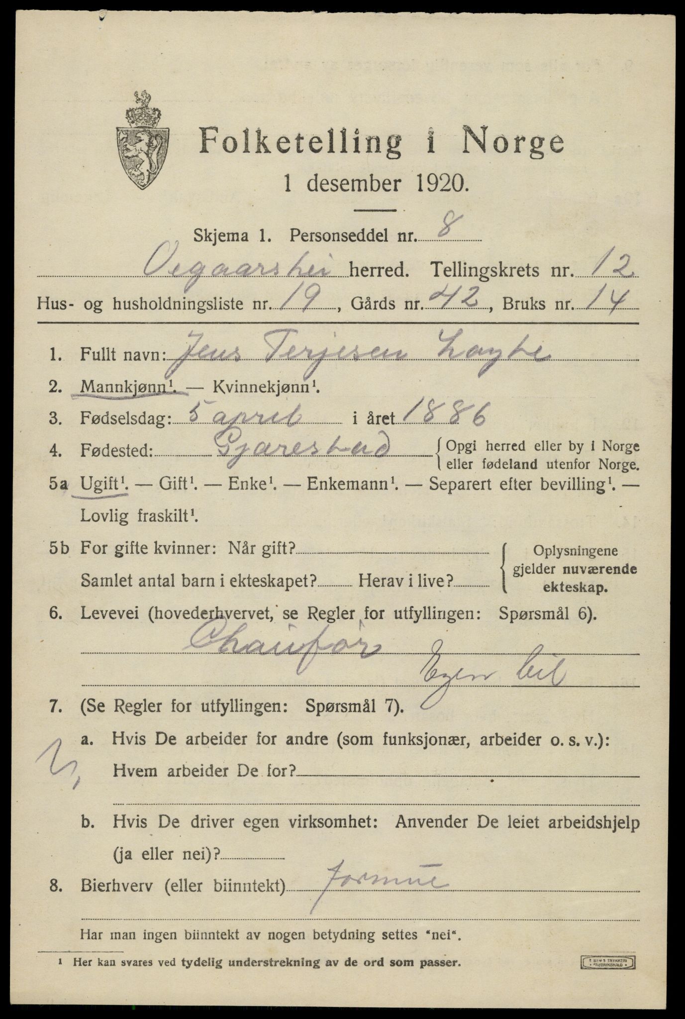 SAK, 1920 census for Vegårshei, 1920, p. 4024