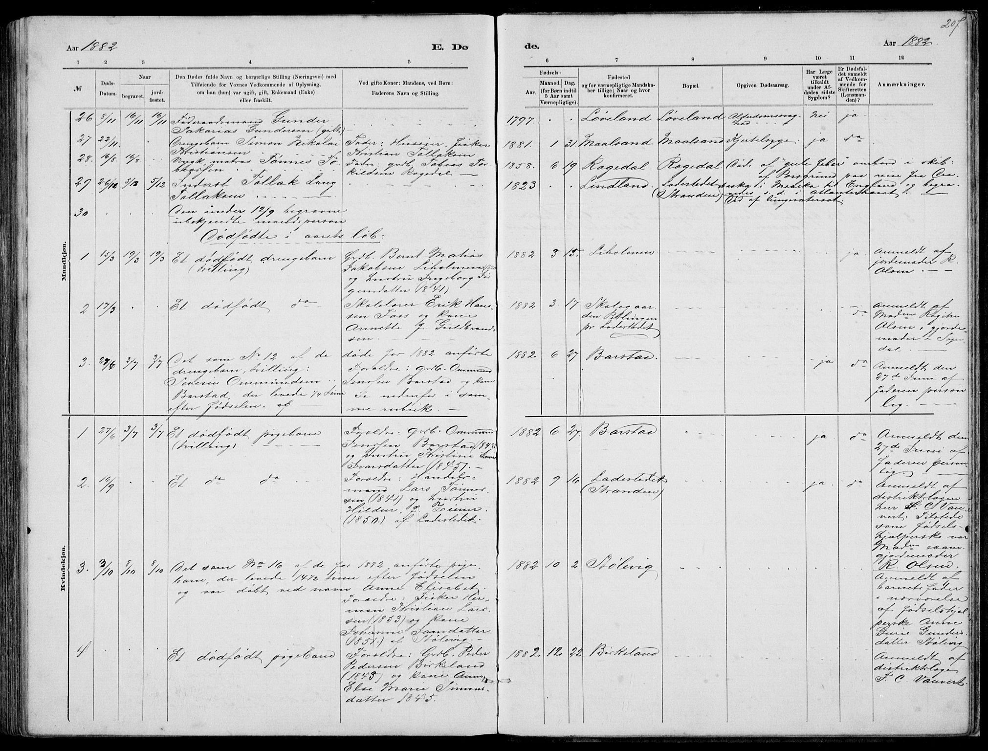 Sokndal sokneprestkontor, AV/SAST-A-101808: Parish register (copy) no. B 4, 1880-1891, p. 207