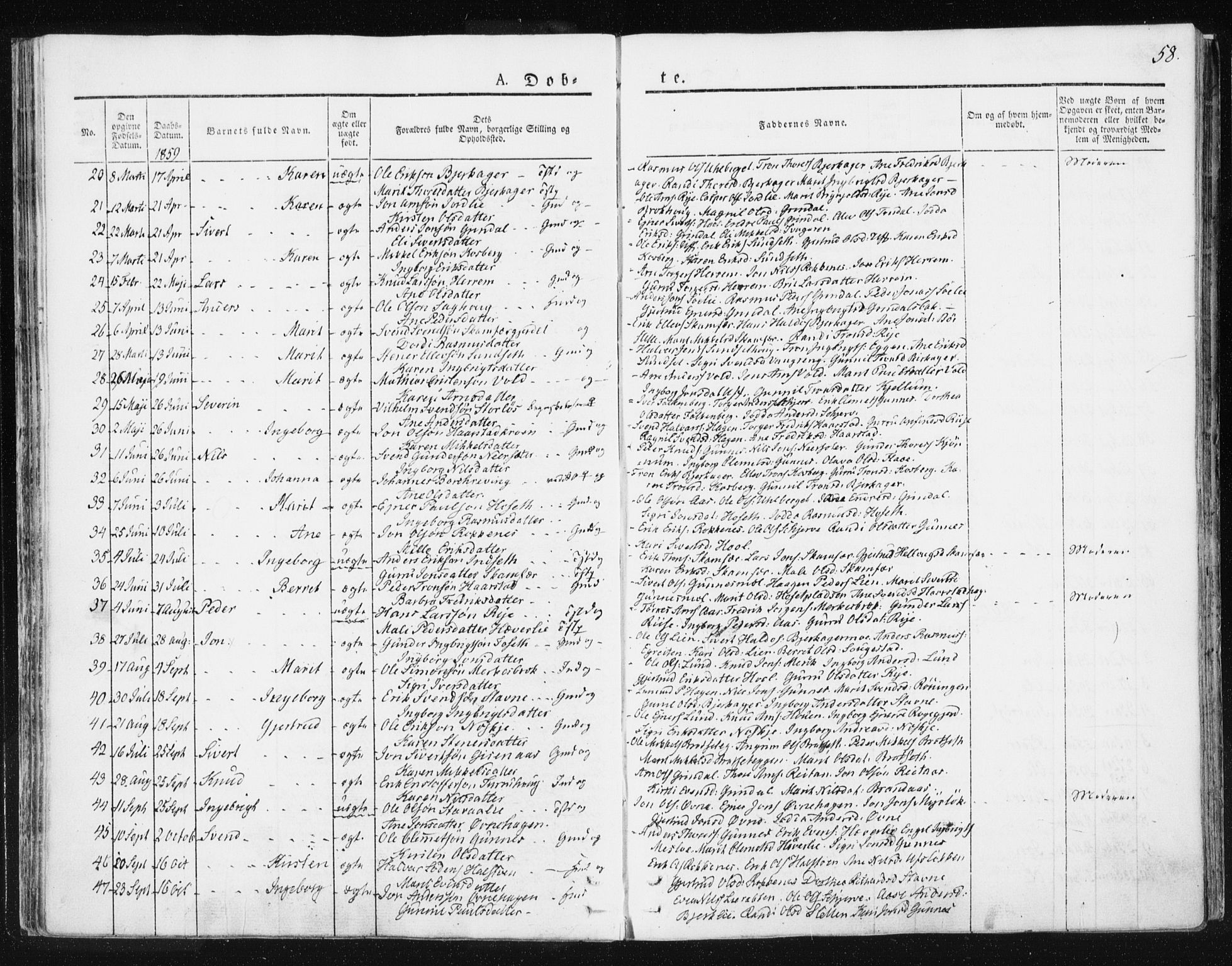 Ministerialprotokoller, klokkerbøker og fødselsregistre - Sør-Trøndelag, SAT/A-1456/674/L0869: Parish register (official) no. 674A01, 1829-1860, p. 58