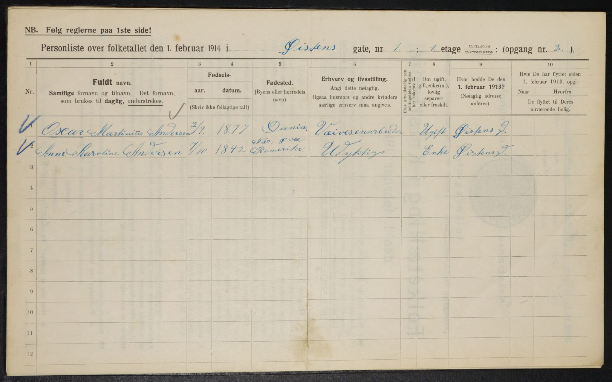 OBA, Municipal Census 1914 for Kristiania, 1914, p. 131297