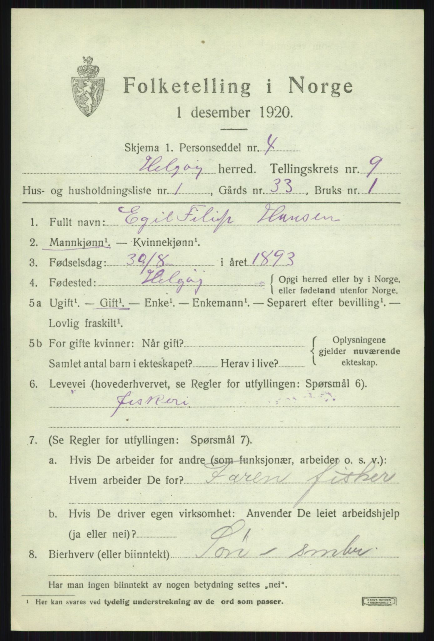 SATØ, 1920 census for Helgøy, 1920, p. 3215