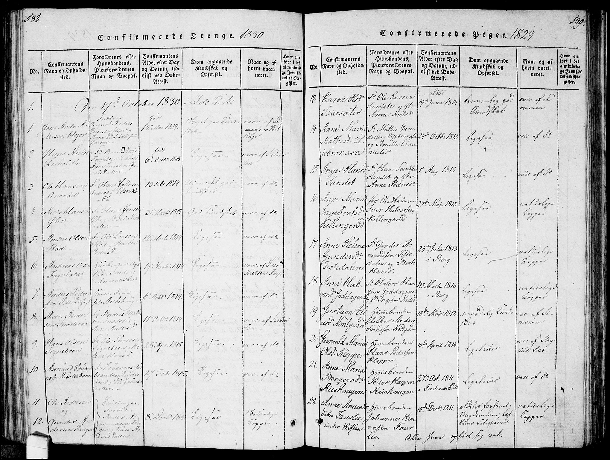 Idd prestekontor Kirkebøker, AV/SAO-A-10911/F/Fc/L0002: Parish register (official) no. III 2, 1815-1831, p. 538-539