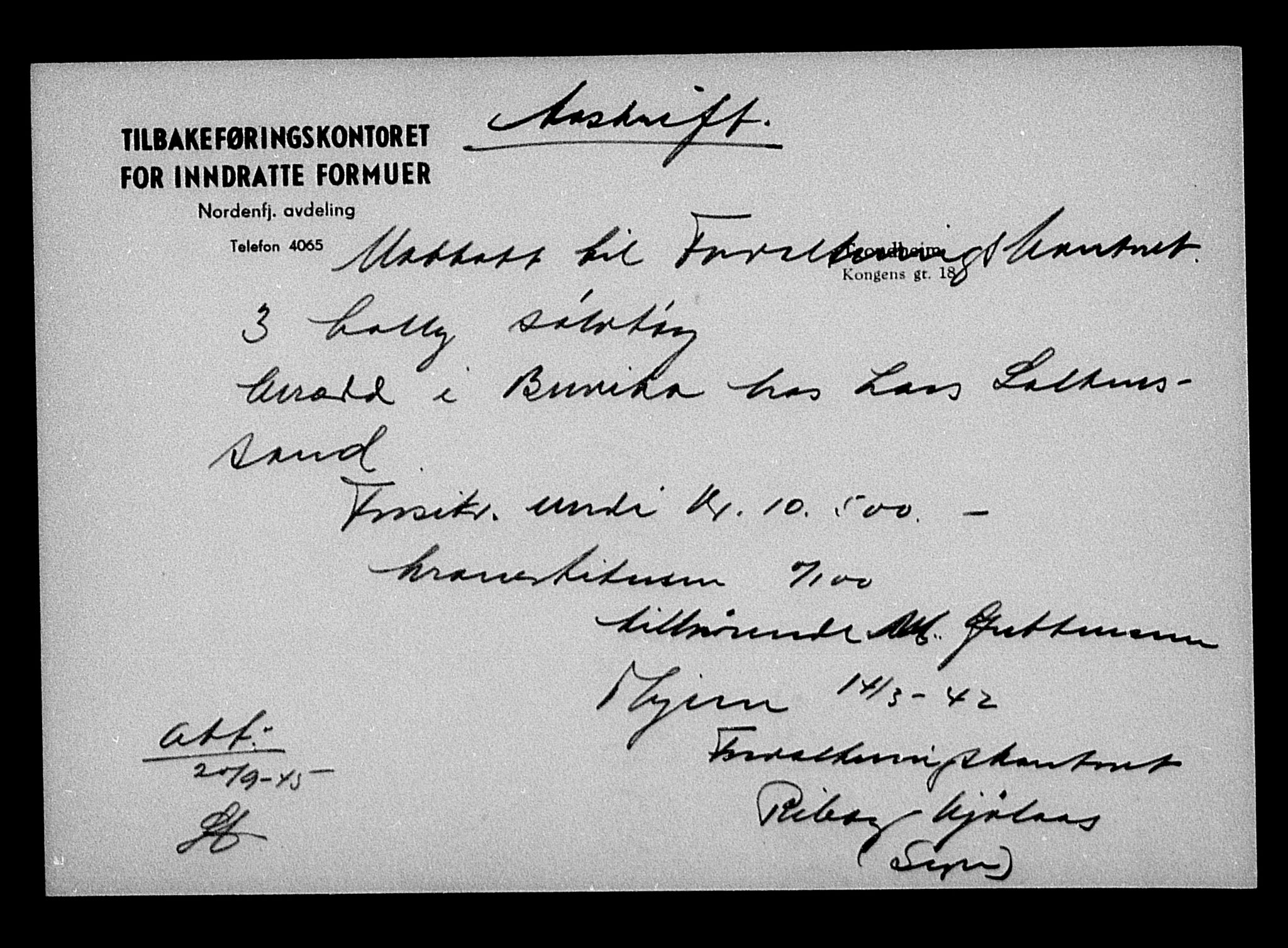 Justisdepartementet, Tilbakeføringskontoret for inndratte formuer, AV/RA-S-1564/H/Hc/Hca/L0896: --, 1945-1947, p. 63