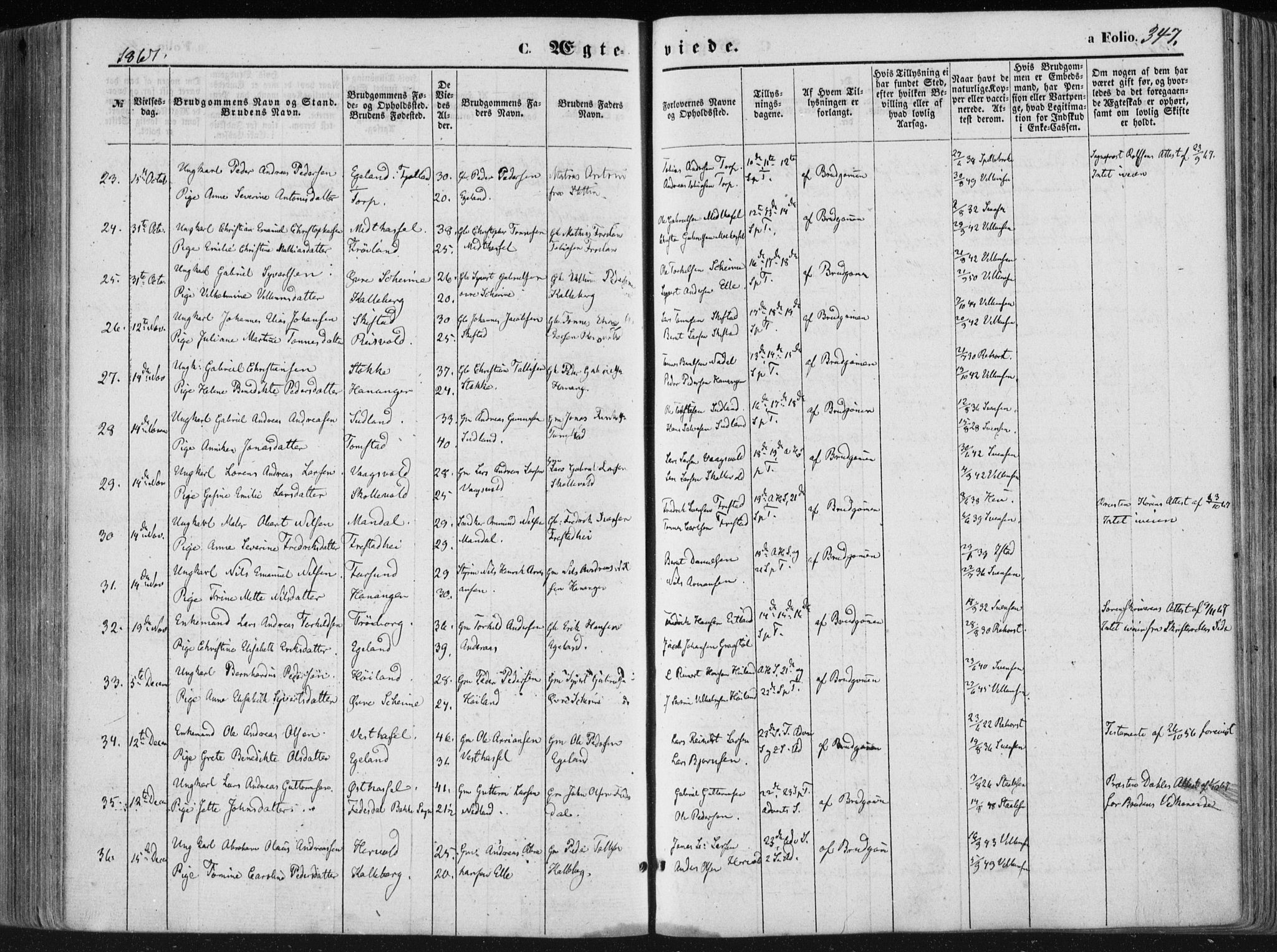 Lista sokneprestkontor, AV/SAK-1111-0027/F/Fa/L0011: Parish register (official) no. A 11, 1861-1878, p. 347