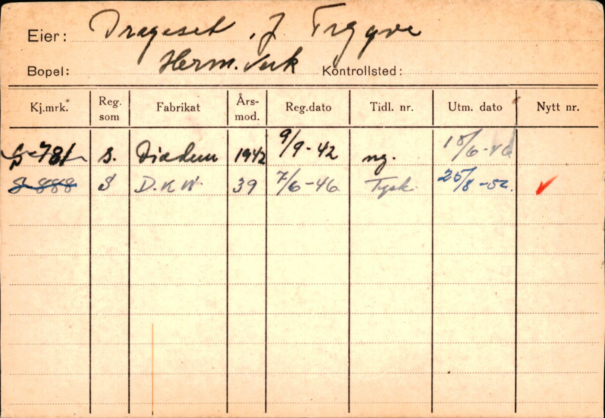 Statens vegvesen, Sogn og Fjordane vegkontor, AV/SAB-A-5301/4/F/L0126: Eigarregister Fjaler M-Å. Leikanger A-Å, 1945-1975, p. 1006