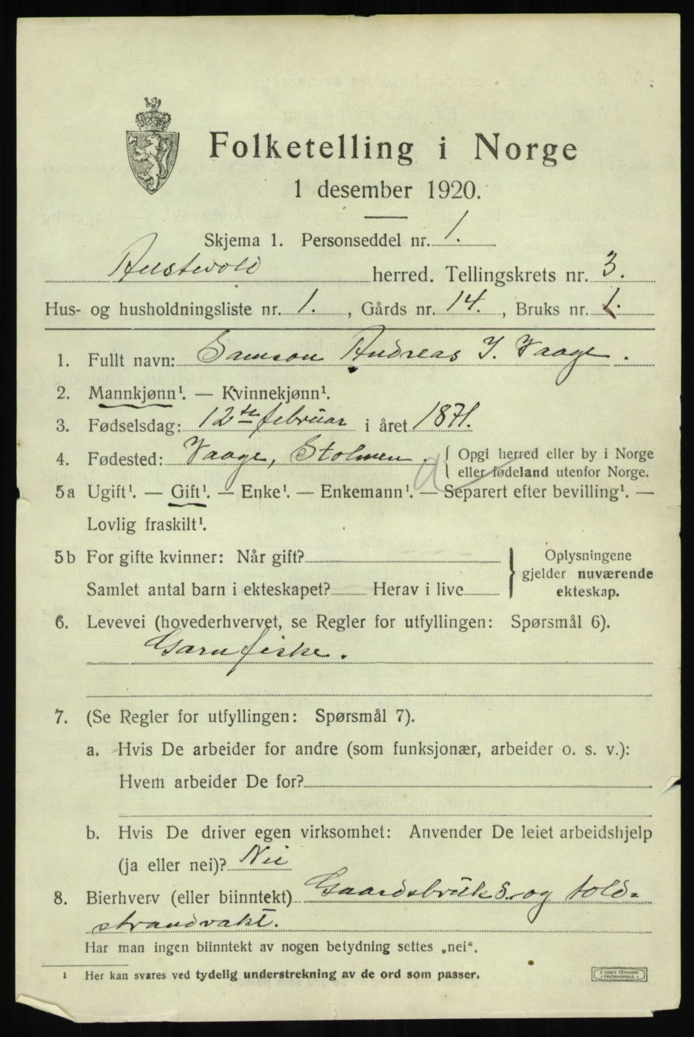 SAB, 1920 census for Austevoll, 1920, p. 2092