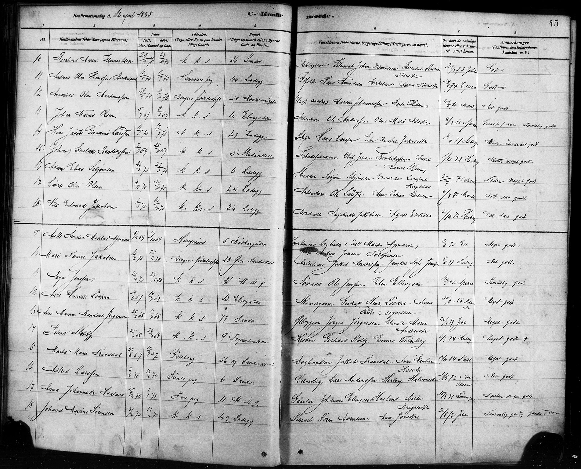 Sandviken Sokneprestembete, SAB/A-77601/H/Ha/L0002: Parish register (official) no. A 2, 1878-1896, p. 45