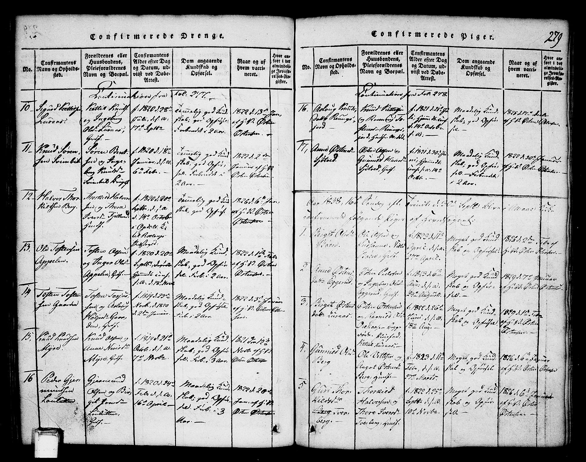 Tinn kirkebøker, SAKO/A-308/G/Ga/L0001: Parish register (copy) no. I 1, 1815-1850, p. 279