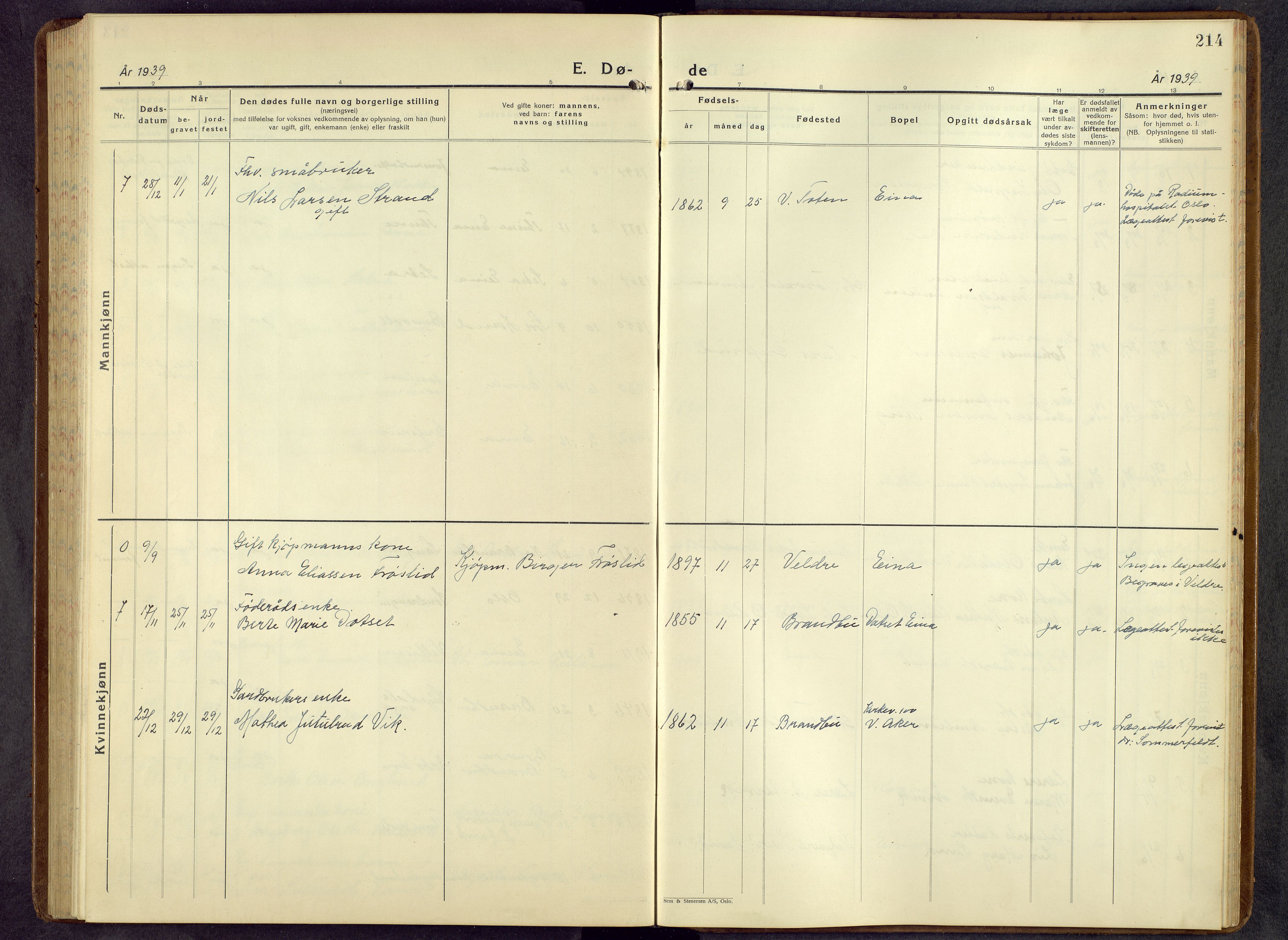 Kolbu prestekontor, SAH/PREST-110/H/Ha/Hab/L0003: Parish register (copy) no. 3, 1935-1966, p. 214