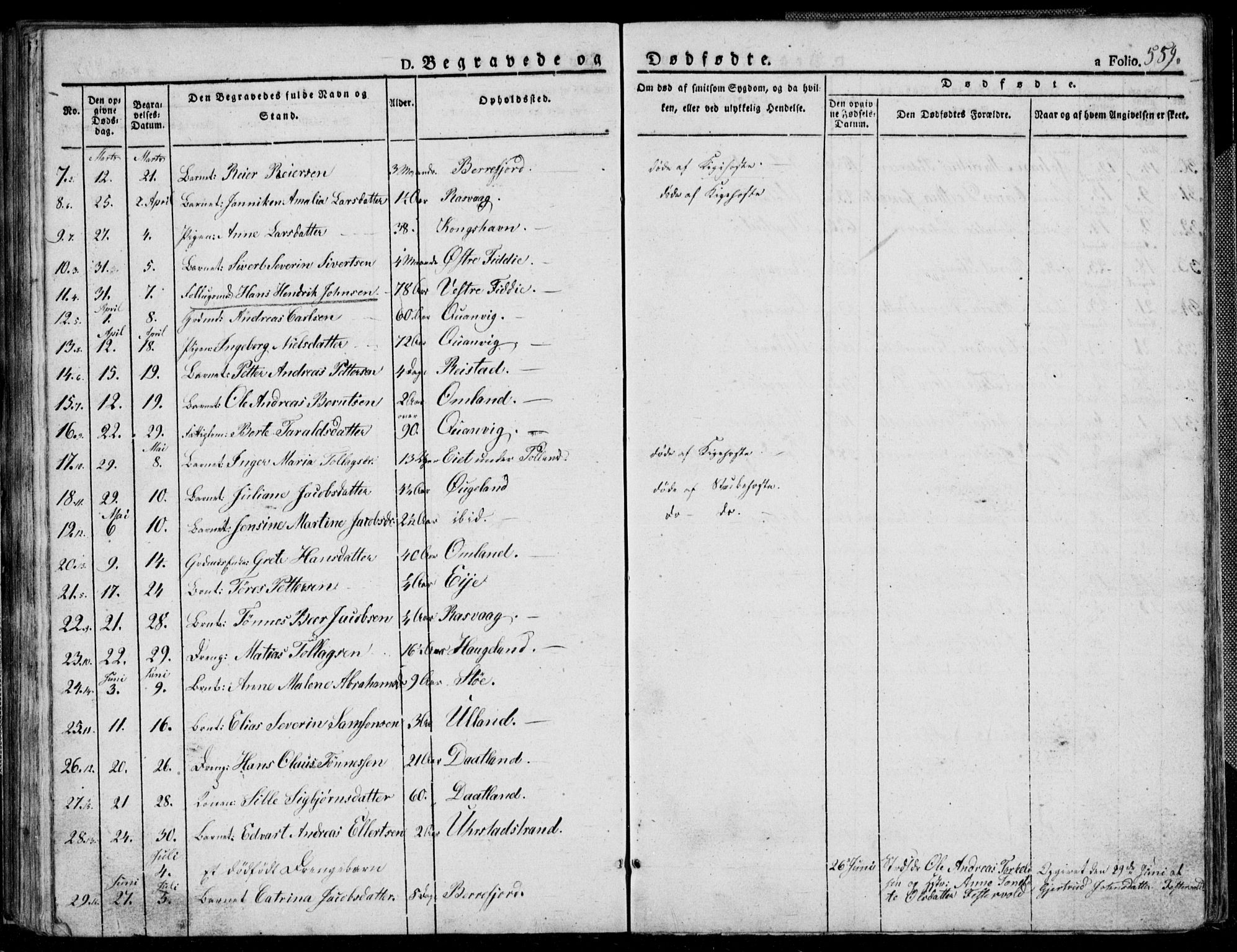 Flekkefjord sokneprestkontor, SAK/1111-0012/F/Fb/Fbb/L0002: Parish register (copy) no. B 2b, 1831-1866, p. 559