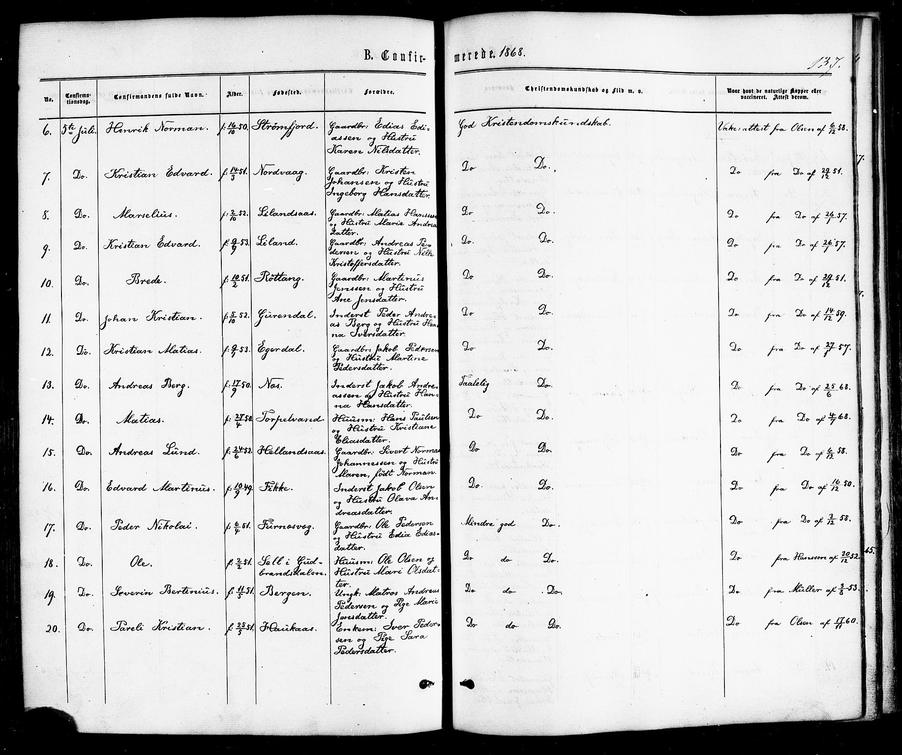 Ministerialprotokoller, klokkerbøker og fødselsregistre - Nordland, SAT/A-1459/859/L0845: Parish register (official) no. 859A05, 1863-1877, p. 137