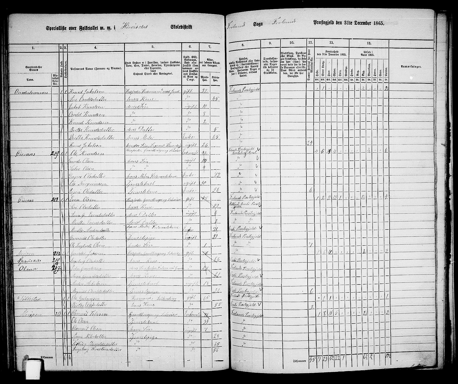 RA, 1865 census for Froland, 1865, p. 75