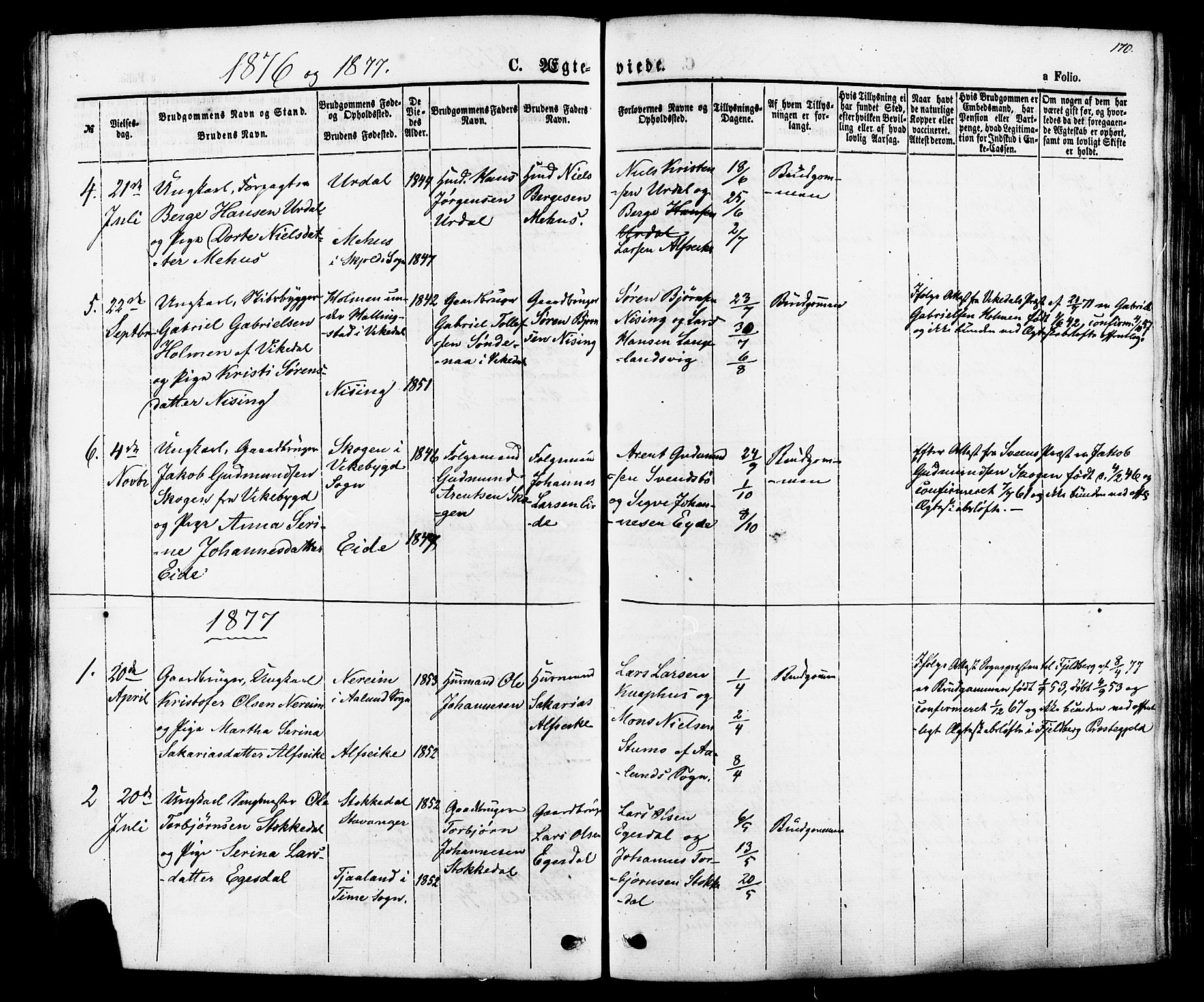 Skjold sokneprestkontor, AV/SAST-A-101847/H/Ha/Haa/L0007: Parish register (official) no. A 7, 1857-1882, p. 170