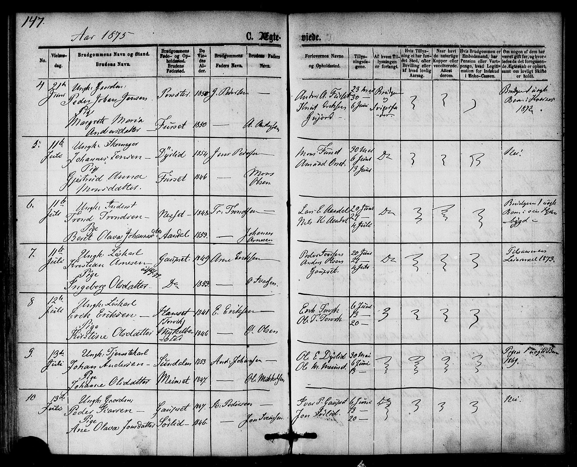 Ministerialprotokoller, klokkerbøker og fødselsregistre - Møre og Romsdal, AV/SAT-A-1454/584/L0966: Parish register (official) no. 584A06, 1869-1878, p. 147