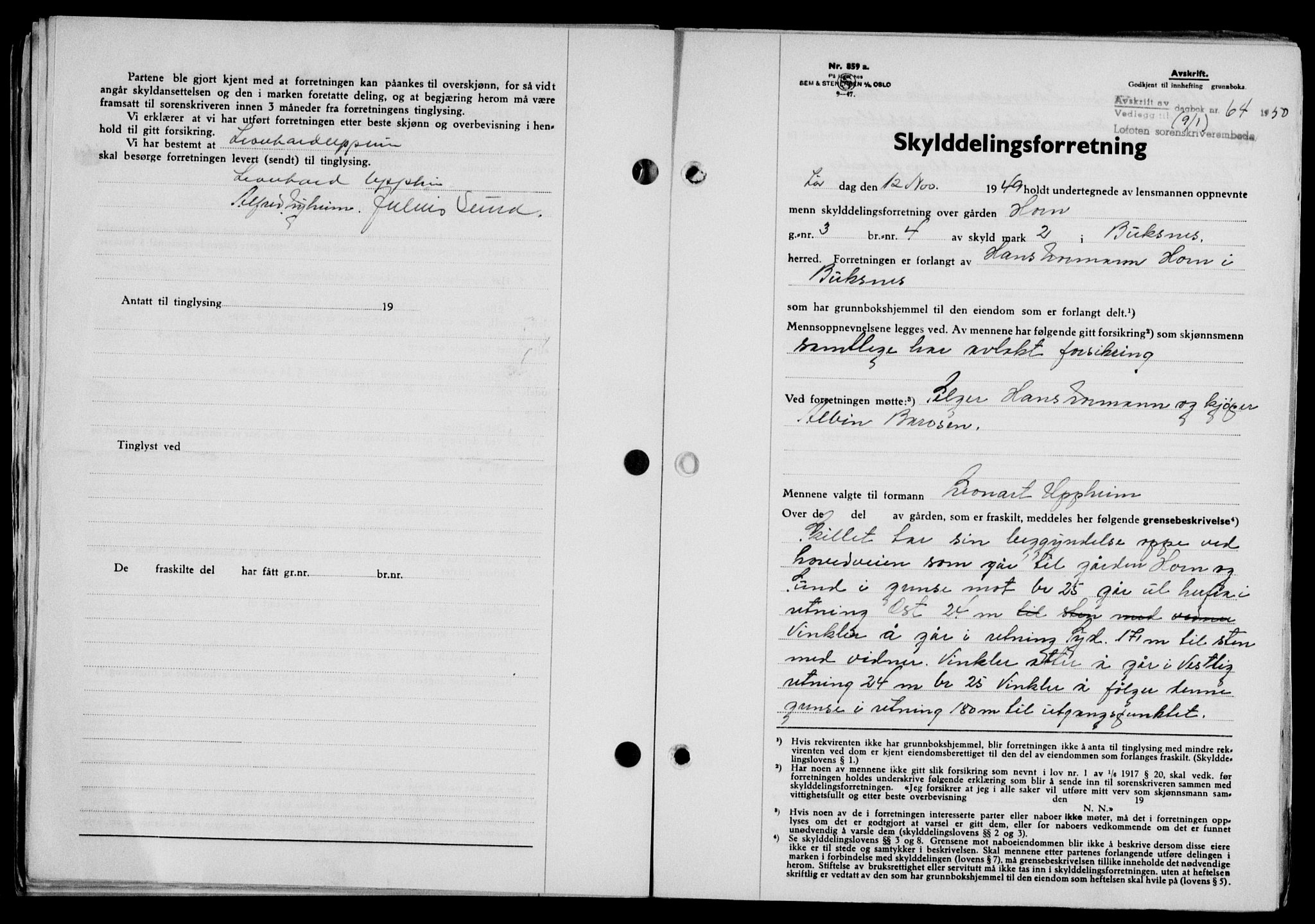 Lofoten sorenskriveri, SAT/A-0017/1/2/2C/L0022a: Mortgage book no. 22a, 1949-1950, Diary no: : 64/1950