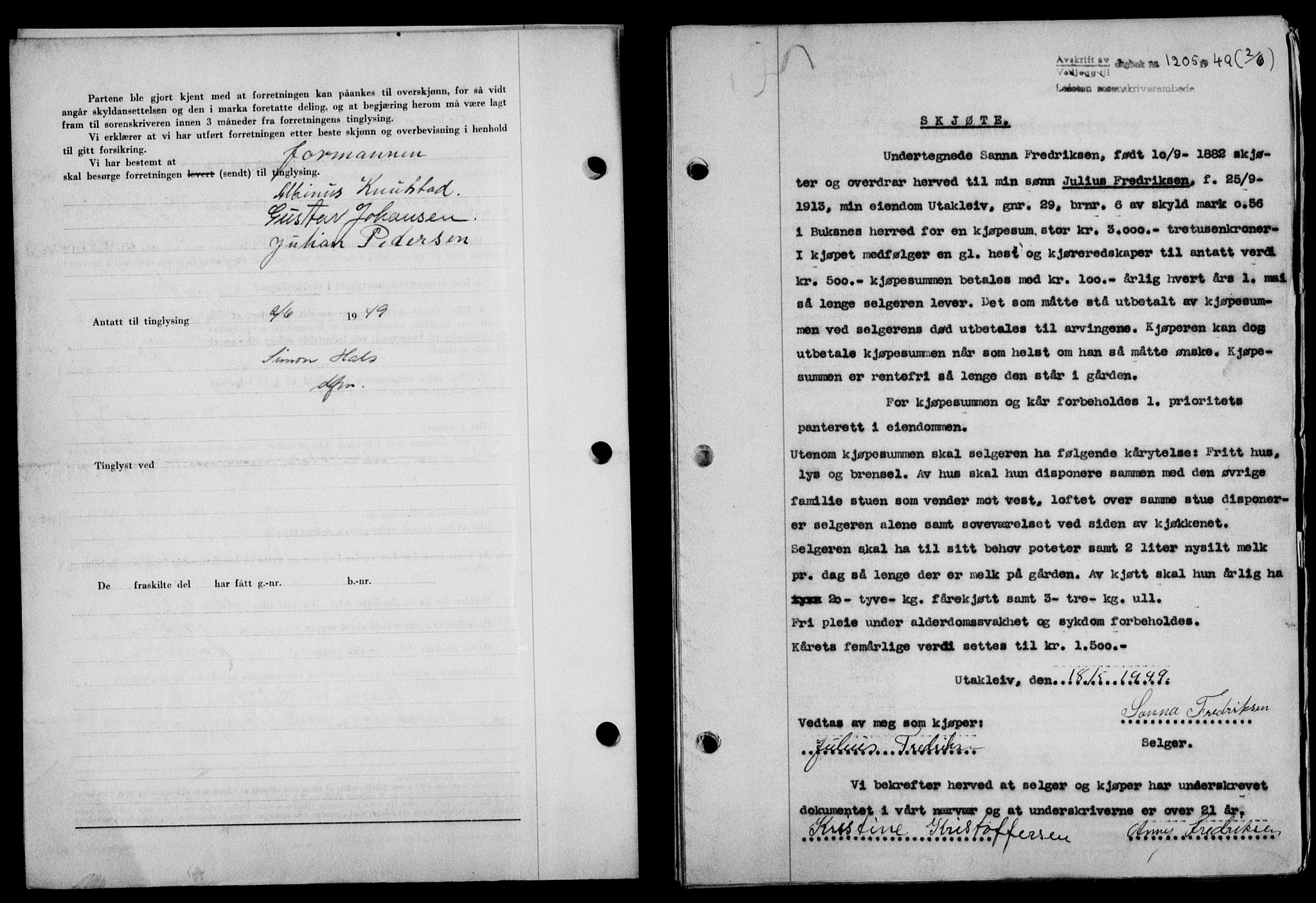 Lofoten sorenskriveri, SAT/A-0017/1/2/2C/L0021a: Mortgage book no. 21a, 1949-1949, Diary no: : 1205/1949