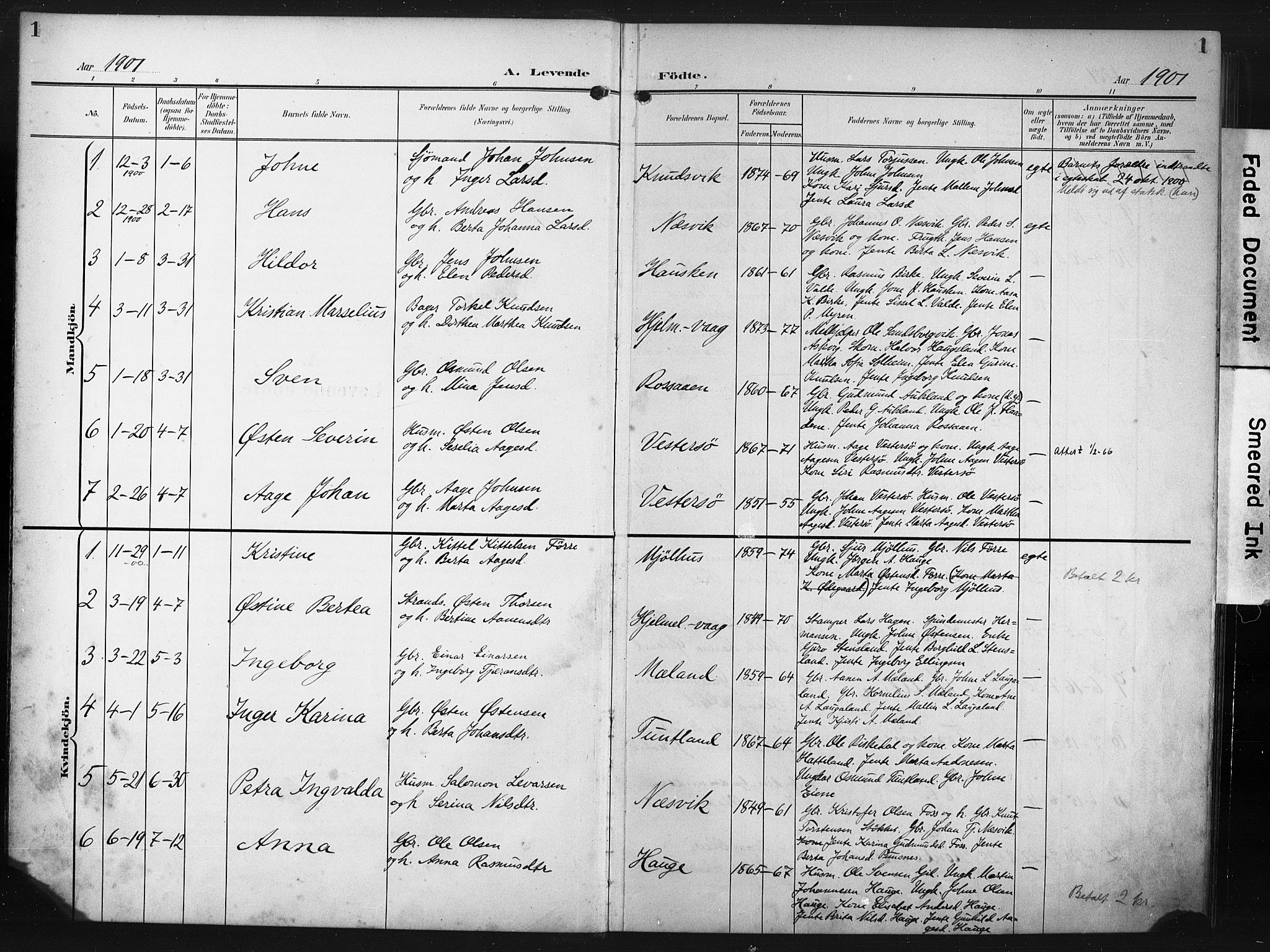 Hjelmeland sokneprestkontor, SAST/A-101843/02/A/L0002: Parish register (official) no. A 17, 1901-1916, p. 1