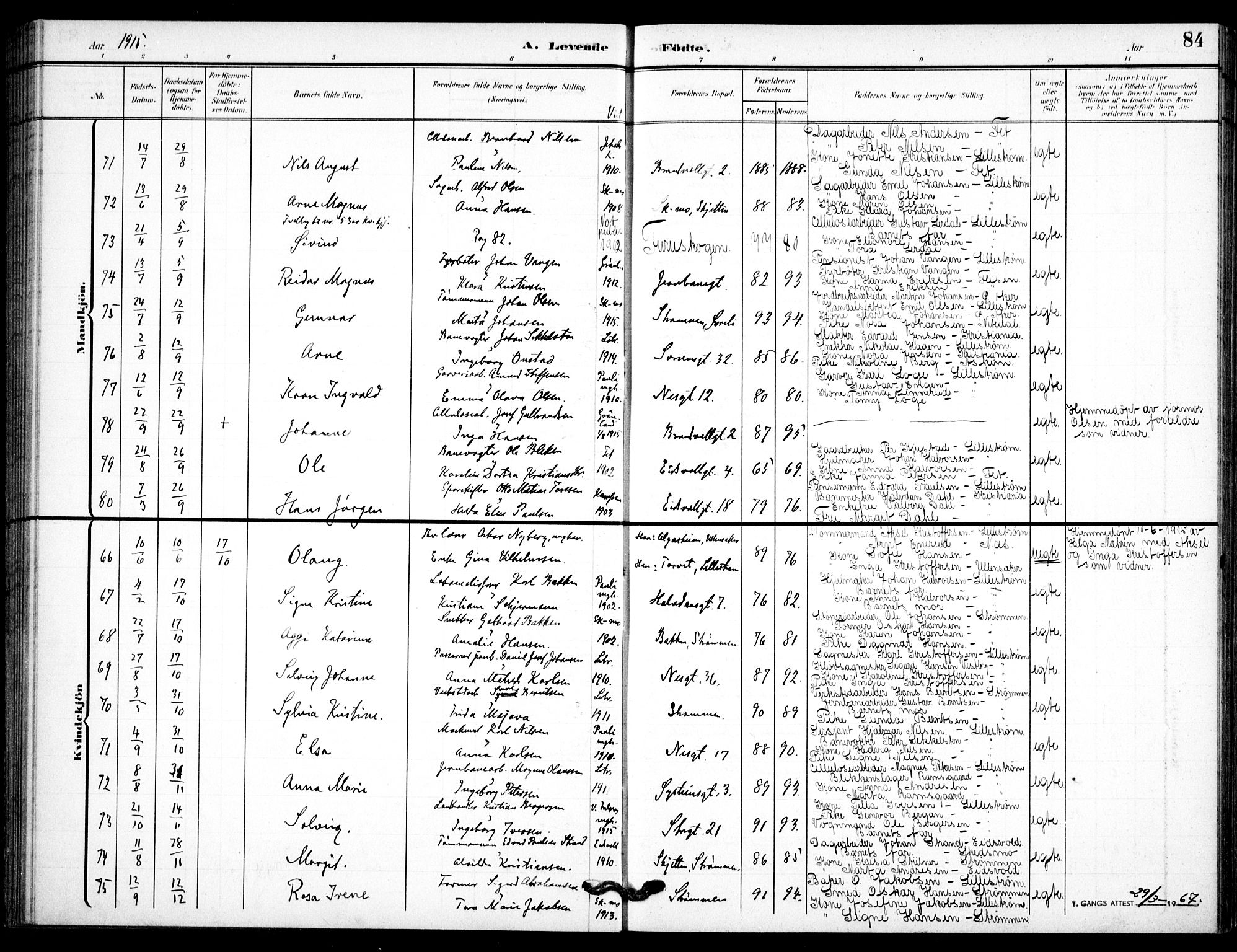 Skedsmo prestekontor Kirkebøker, AV/SAO-A-10033a/F/Fc/L0001: Parish register (official) no. III 1, 1908-1916, p. 84