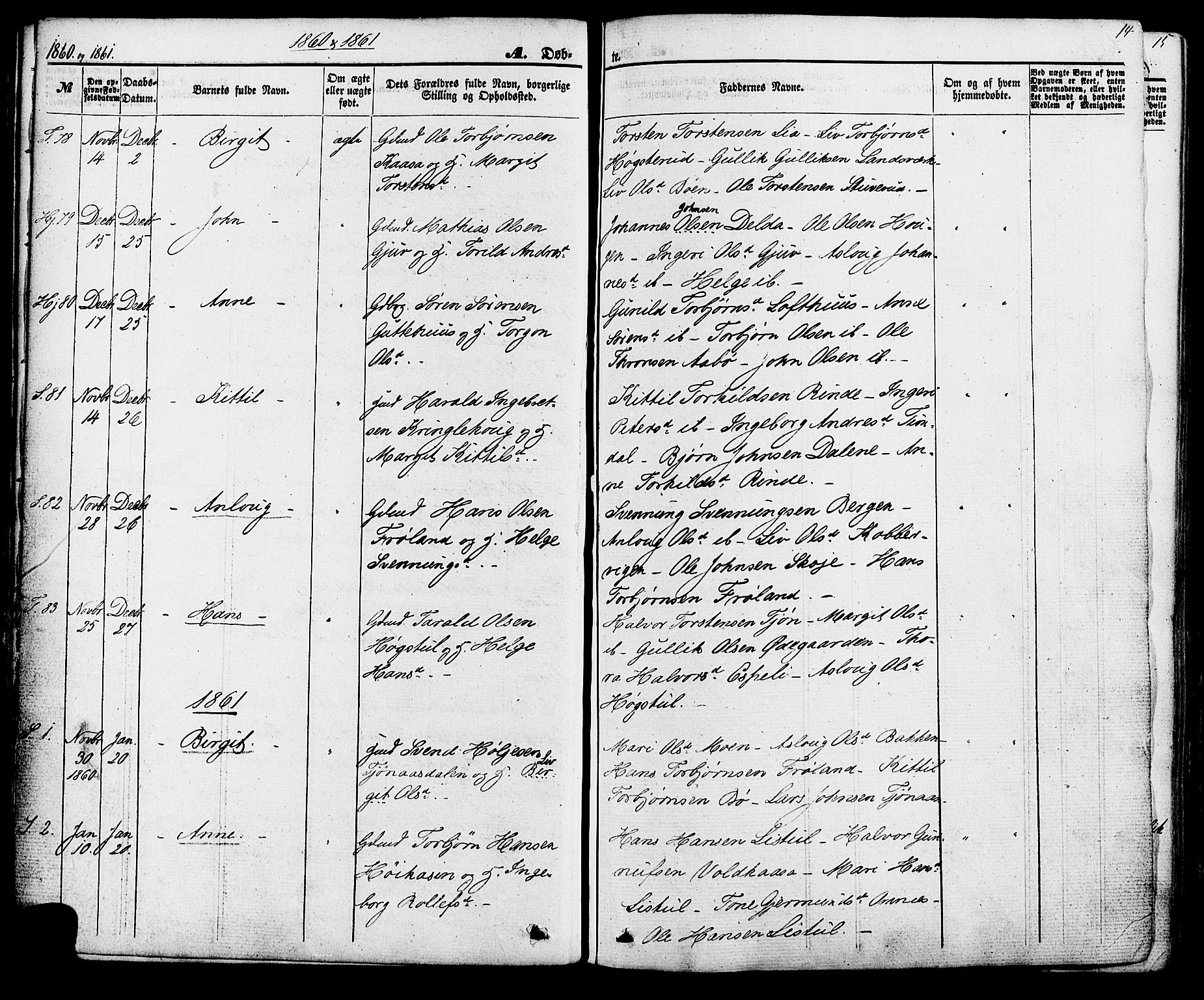 Hjartdal kirkebøker, SAKO/A-270/F/Fa/L0009: Parish register (official) no. I 9, 1860-1879, p. 14