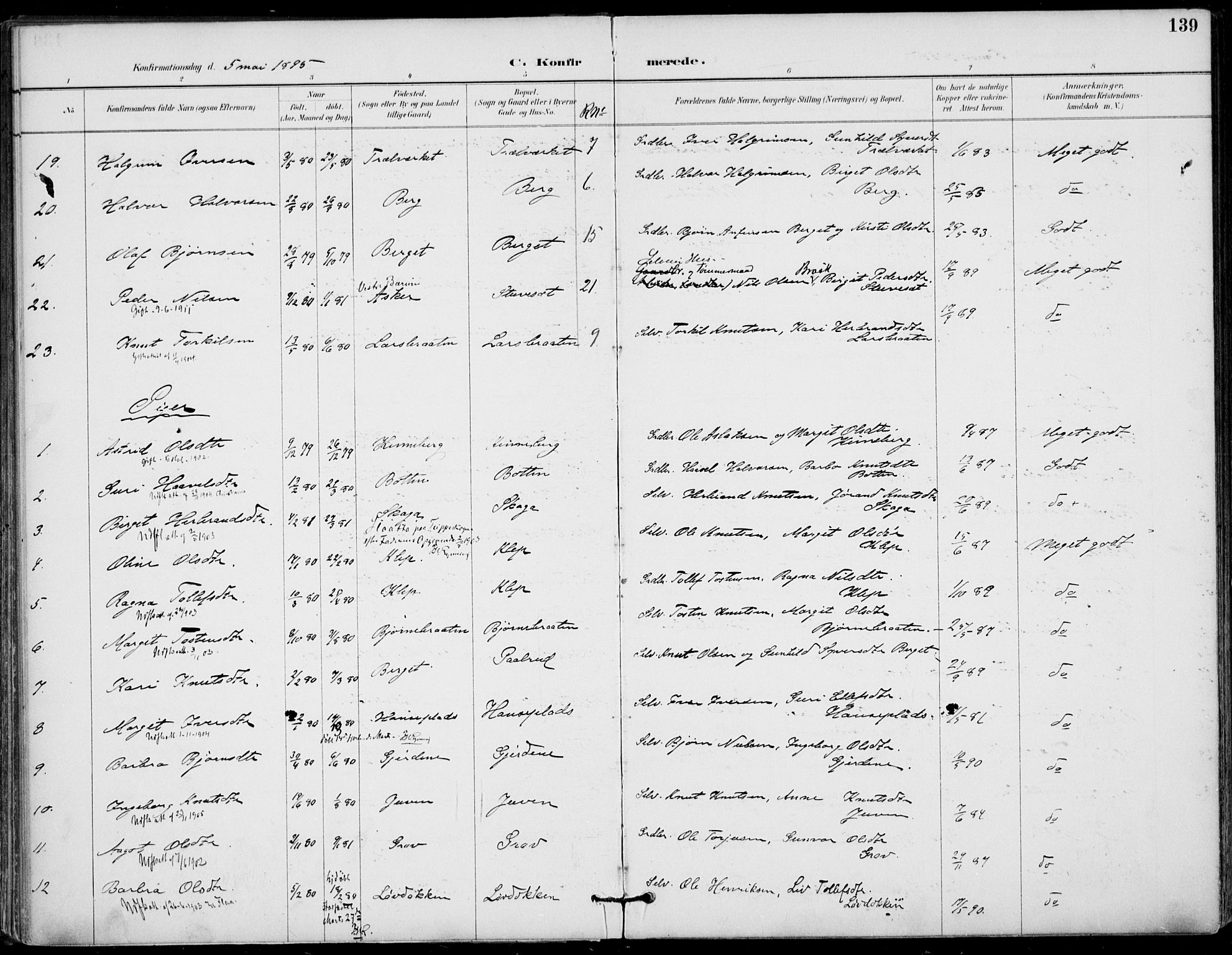 Gol kirkebøker, AV/SAKO-A-226/F/Fa/L0005: Parish register (official) no. I 5, 1887-1900, p. 139