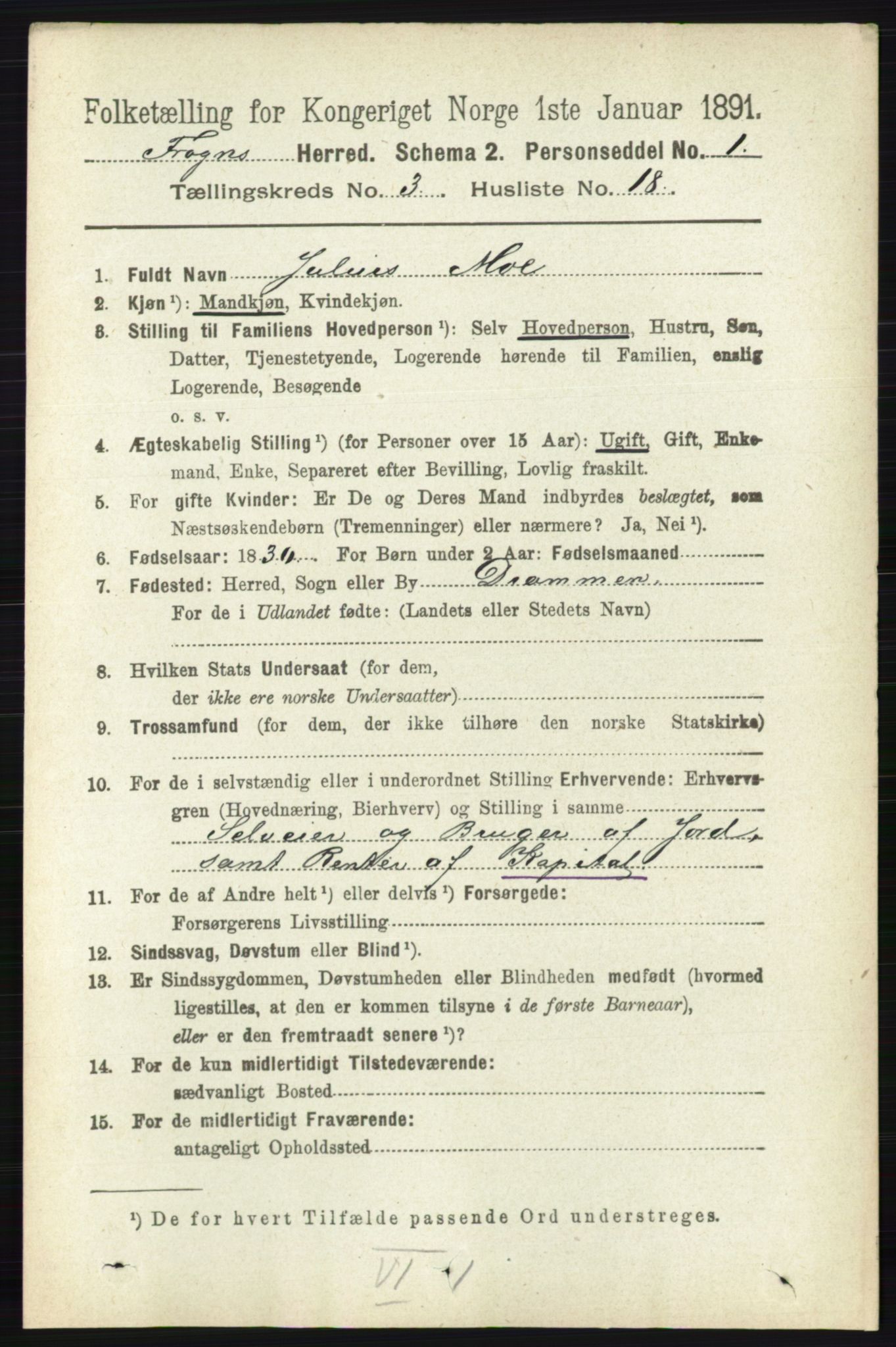 RA, 1891 census for 0215 Frogn, 1891, p. 2011