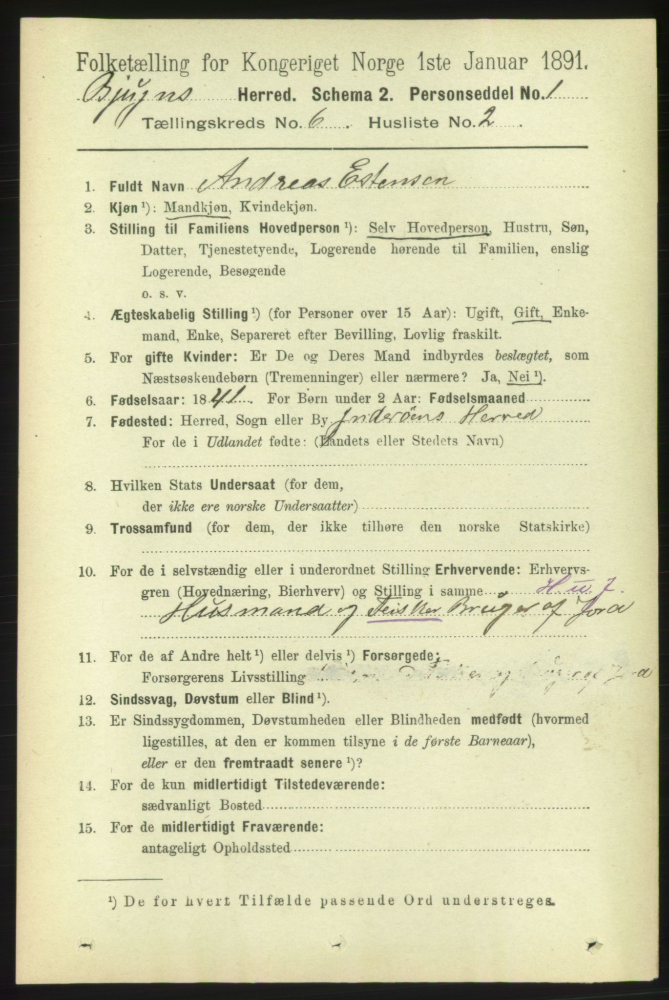 RA, 1891 census for 1627 Bjugn, 1891, p. 1641