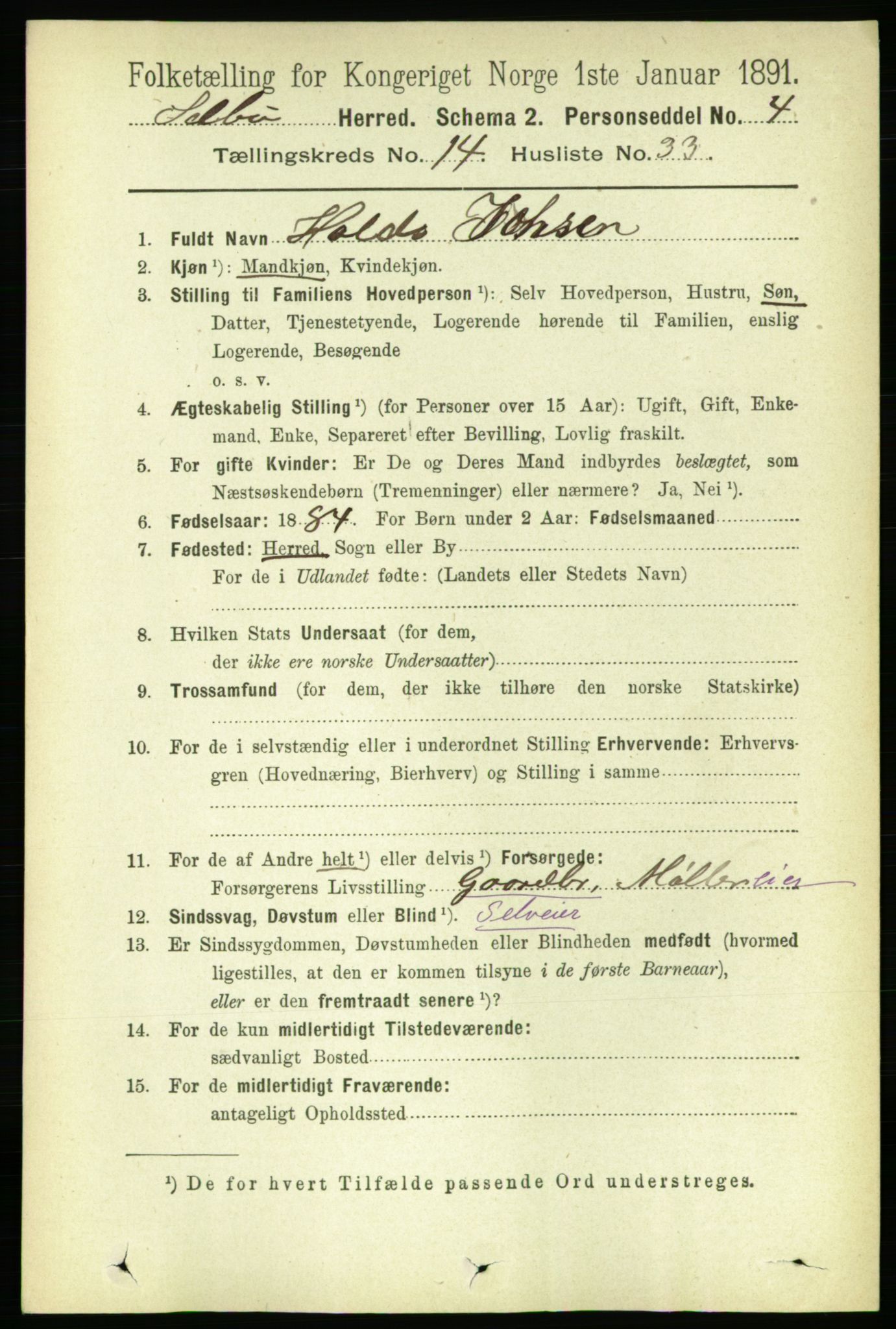 RA, 1891 census for 1664 Selbu, 1891, p. 5295