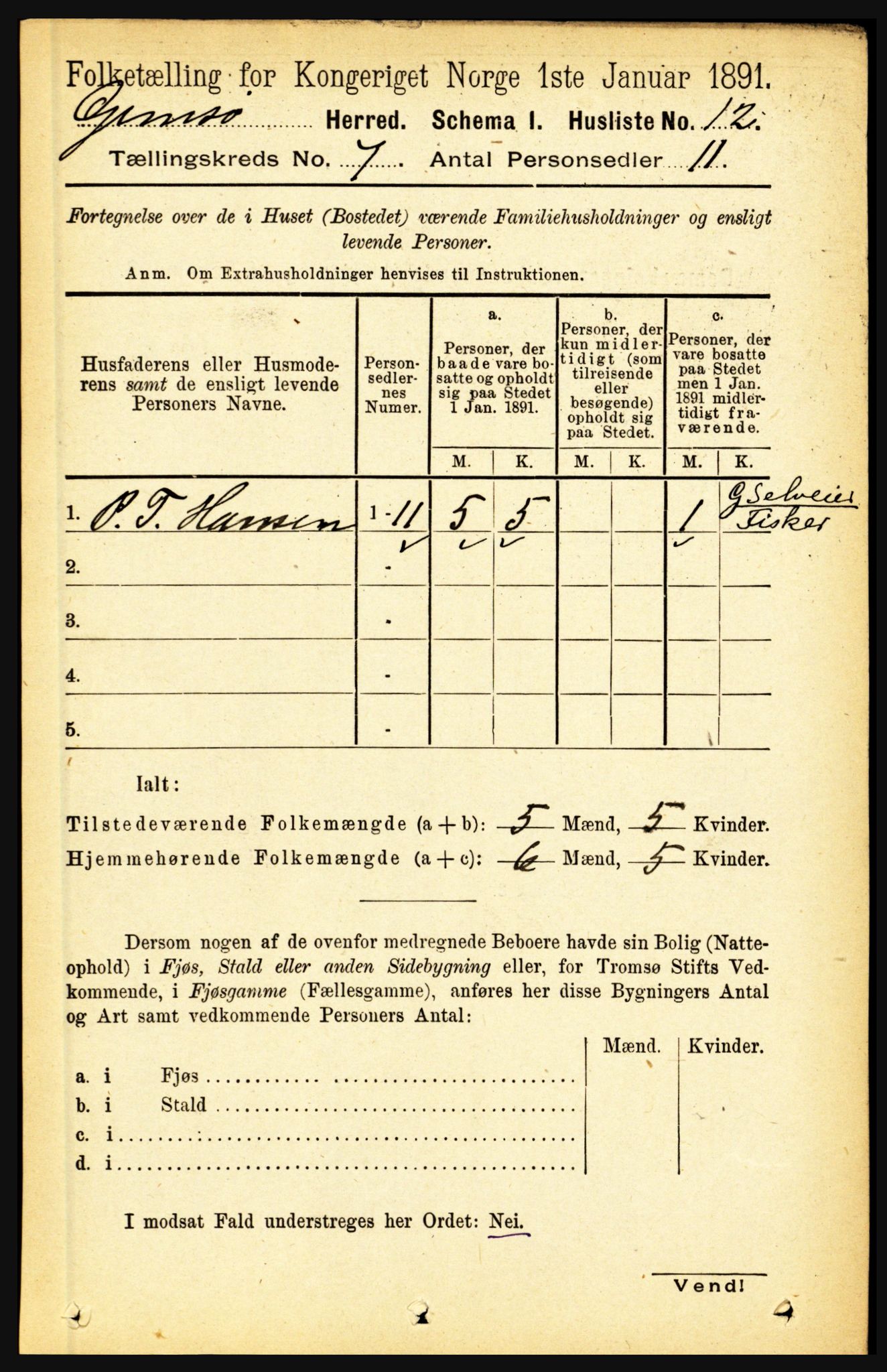 RA, 1891 census for 1864 Gimsøy, 1891, p. 1182