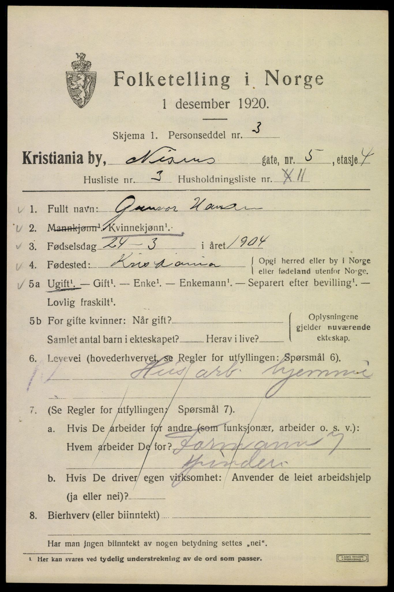 SAO, 1920 census for Kristiania, 1920, p. 417383