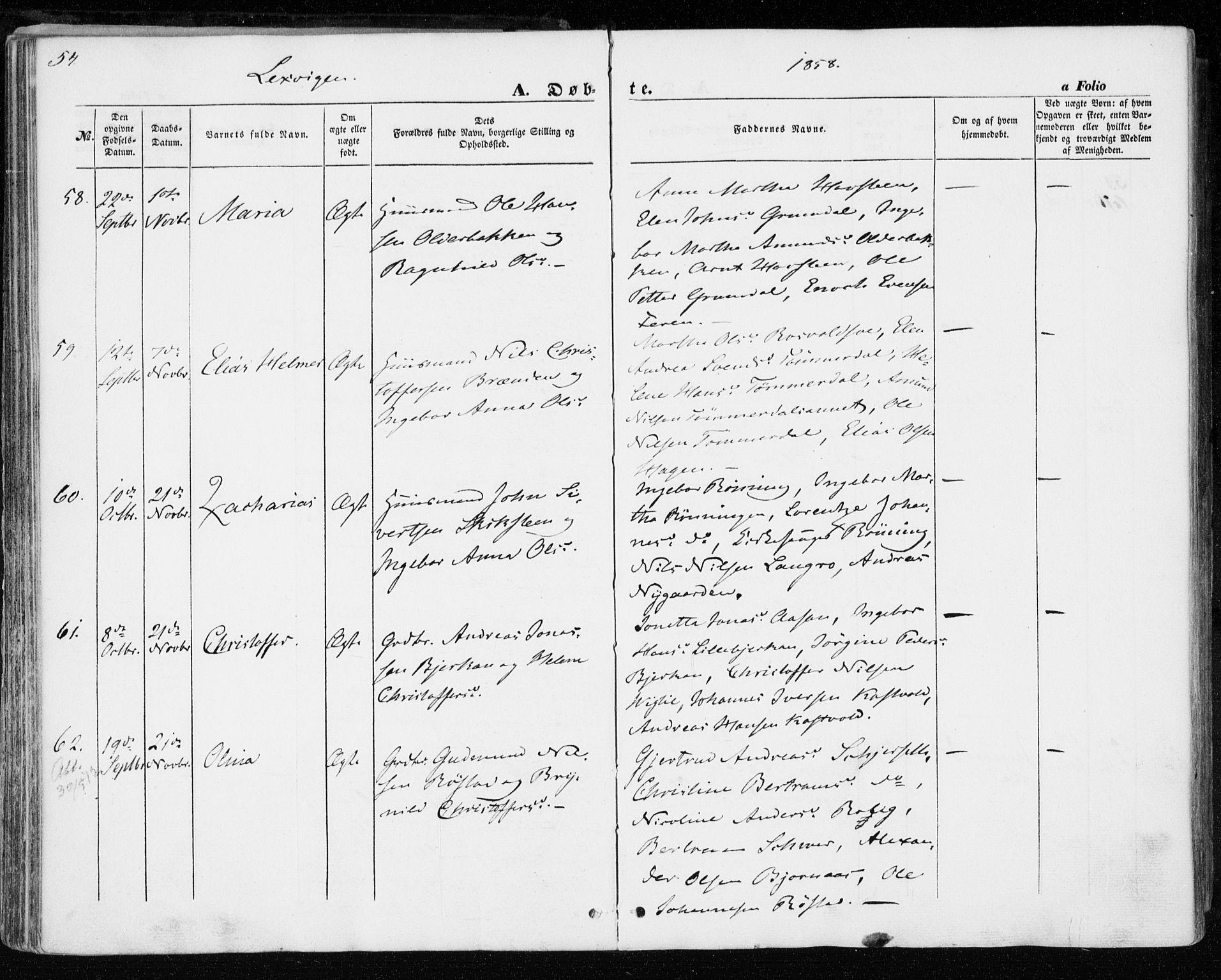 Ministerialprotokoller, klokkerbøker og fødselsregistre - Nord-Trøndelag, SAT/A-1458/701/L0008: Parish register (official) no. 701A08 /1, 1854-1863, p. 54