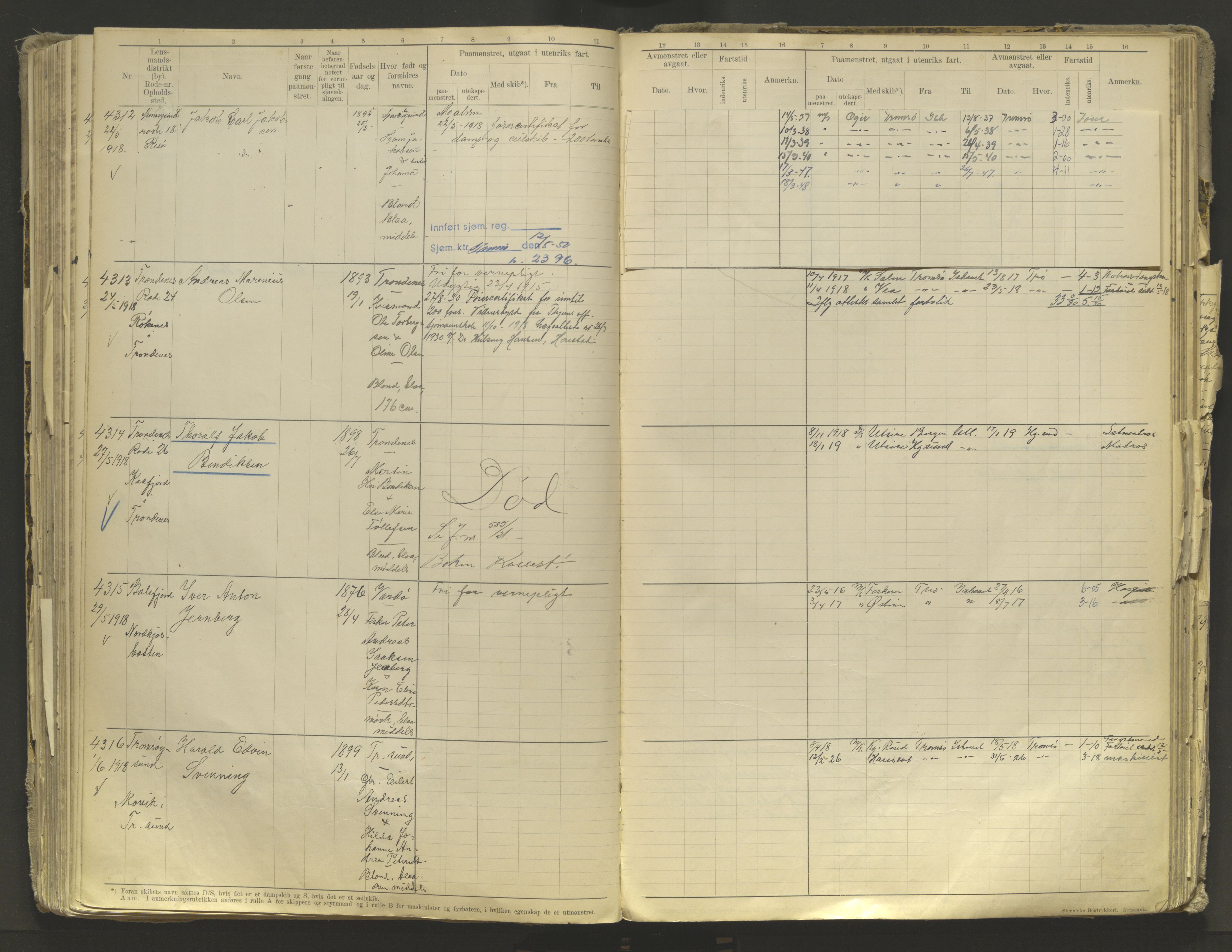 Tromsø sjømannskontor/innrullerings-/mønstringsdistrikt, AV/SATØ-S-0243/F/Fb/L0010: Annotasjonsrulle. Defekt: løs innbinding. Nr. 3519-4972, 1916-1920
