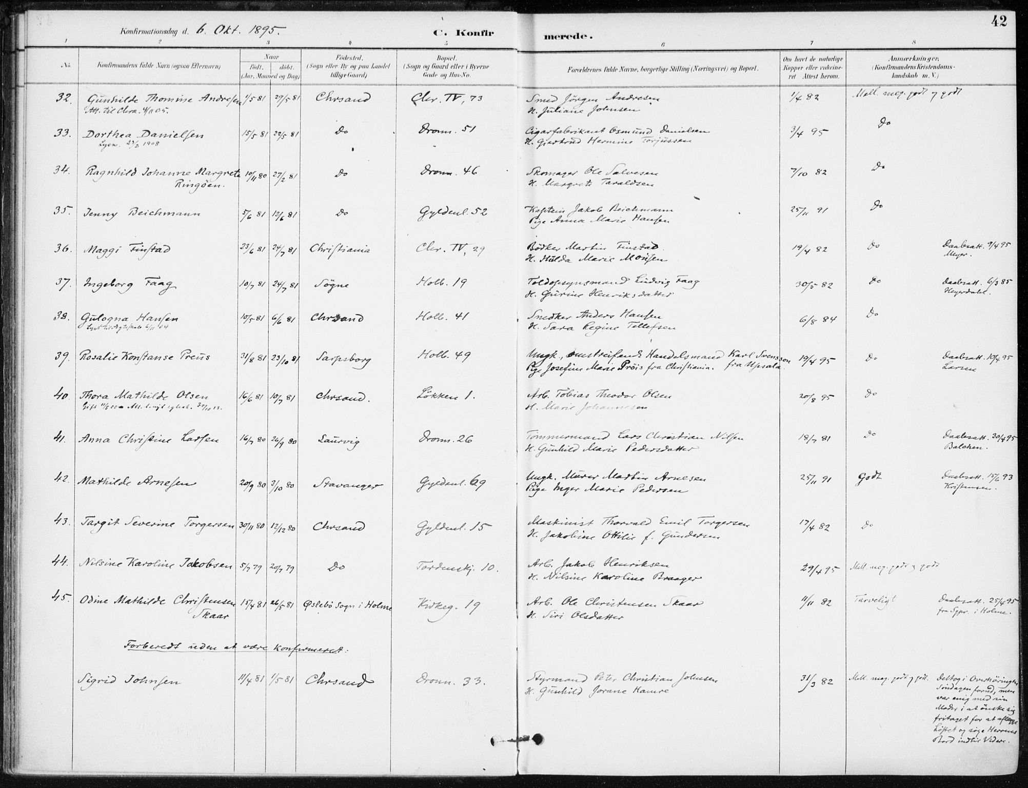 Kristiansand domprosti, SAK/1112-0006/F/Fa/L0020: Parish register (official) no. A 19, 1893-1904, p. 42