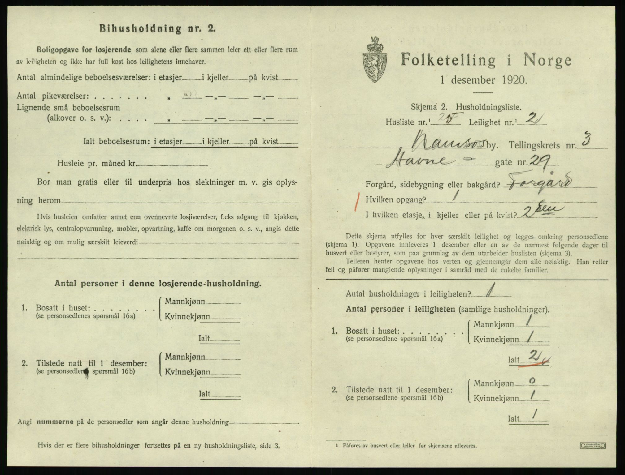 SAT, 1920 census for Namsos, 1920, p. 1213