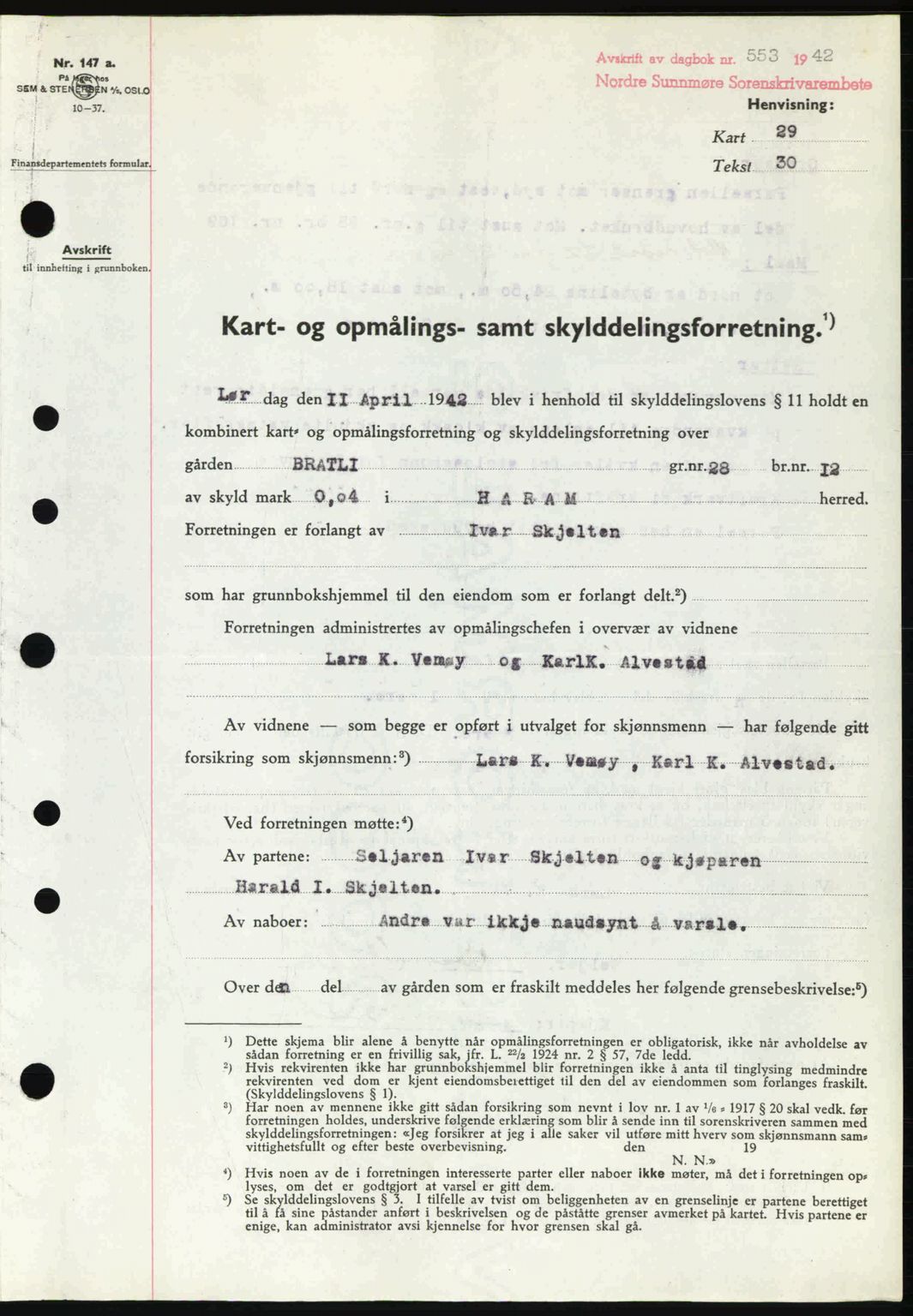 Nordre Sunnmøre sorenskriveri, AV/SAT-A-0006/1/2/2C/2Ca: Mortgage book no. A13, 1942-1942, Diary no: : 553/1942